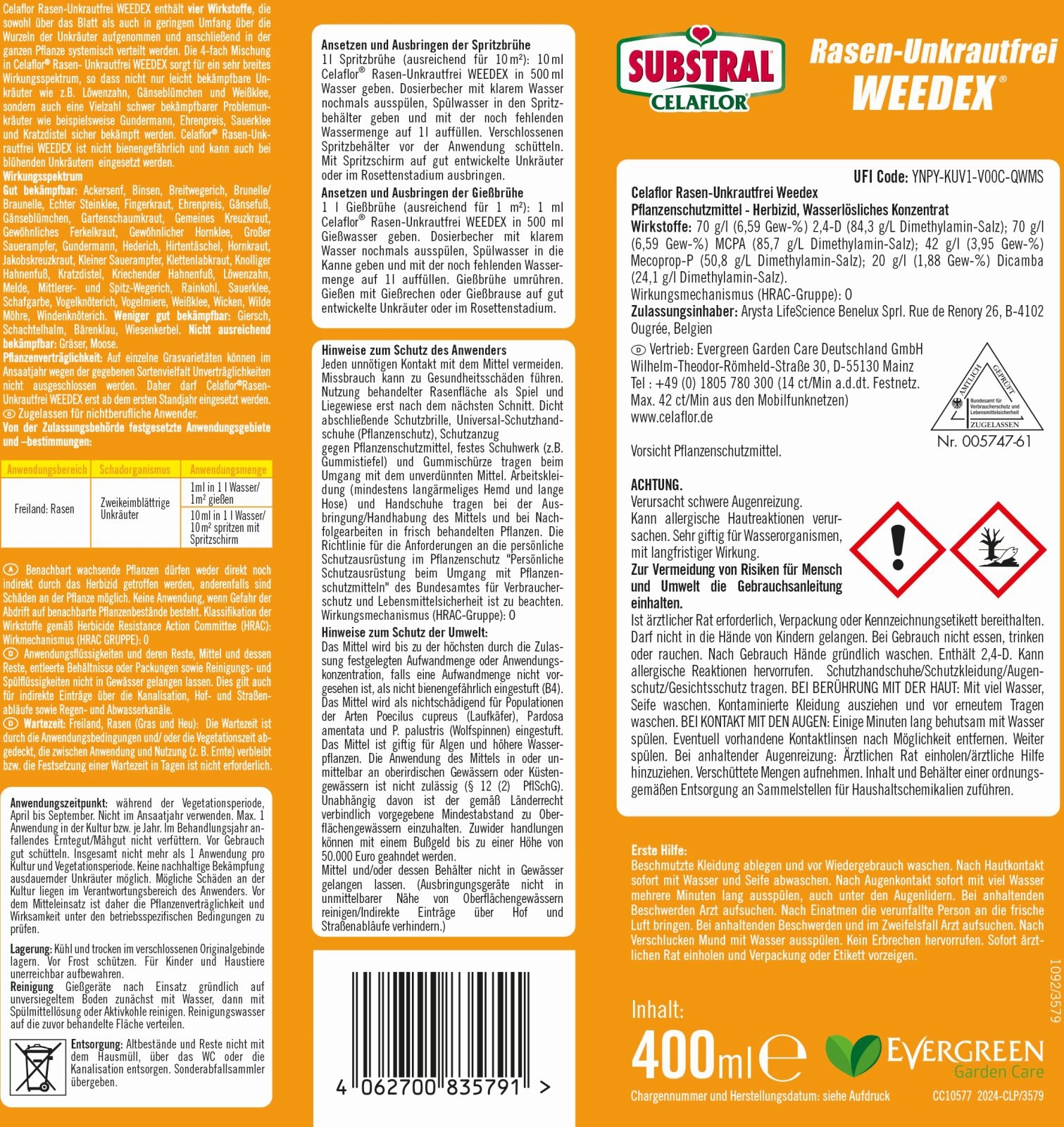 400 ml Rasen Unkrautfrei WEEDEX 400 ml Rasen Unkrautfrei WEEDEX