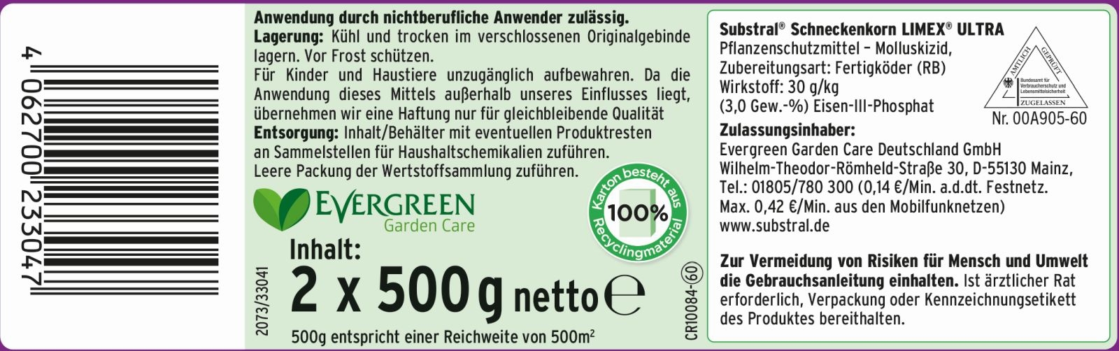 Vorteilspack 2 X 500g Substral Schneckenkorn Limex Vorteilspack 2 X 500g Substral Schneckenkorn Limex