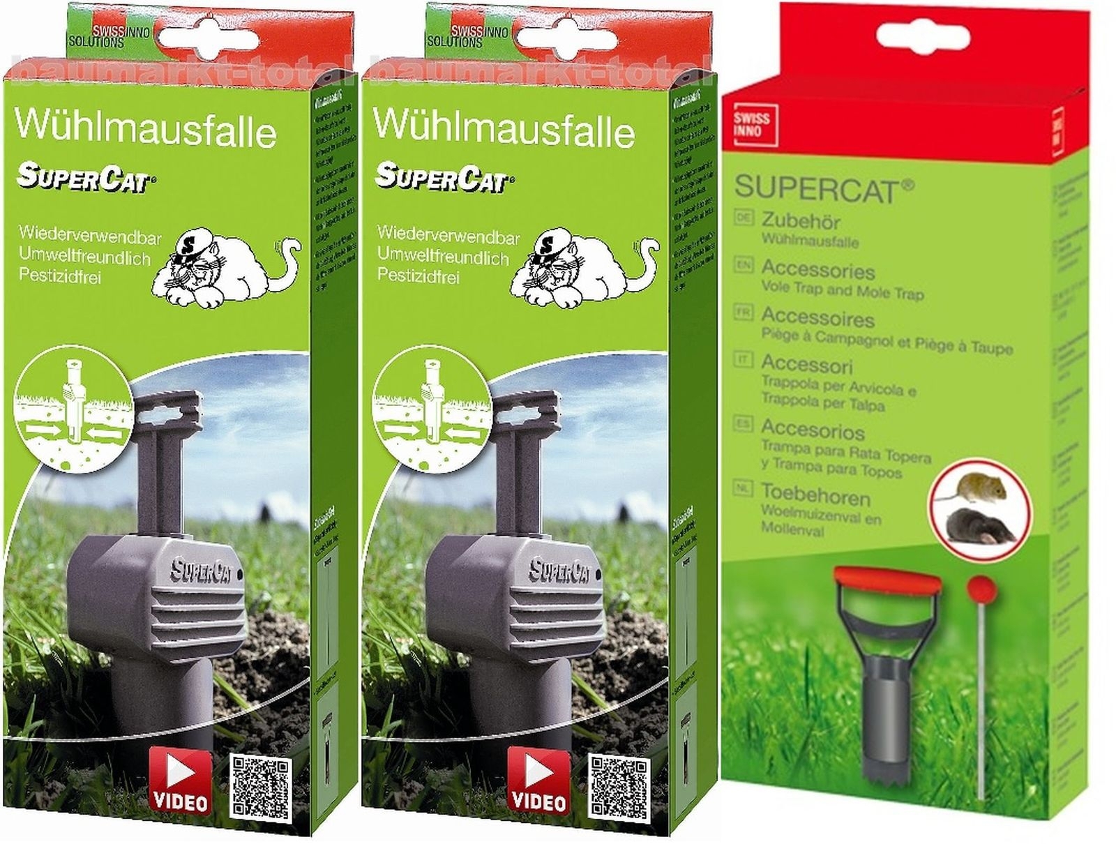2 Stück Wühlmausfalle SuperCat+1 Stück Lochset