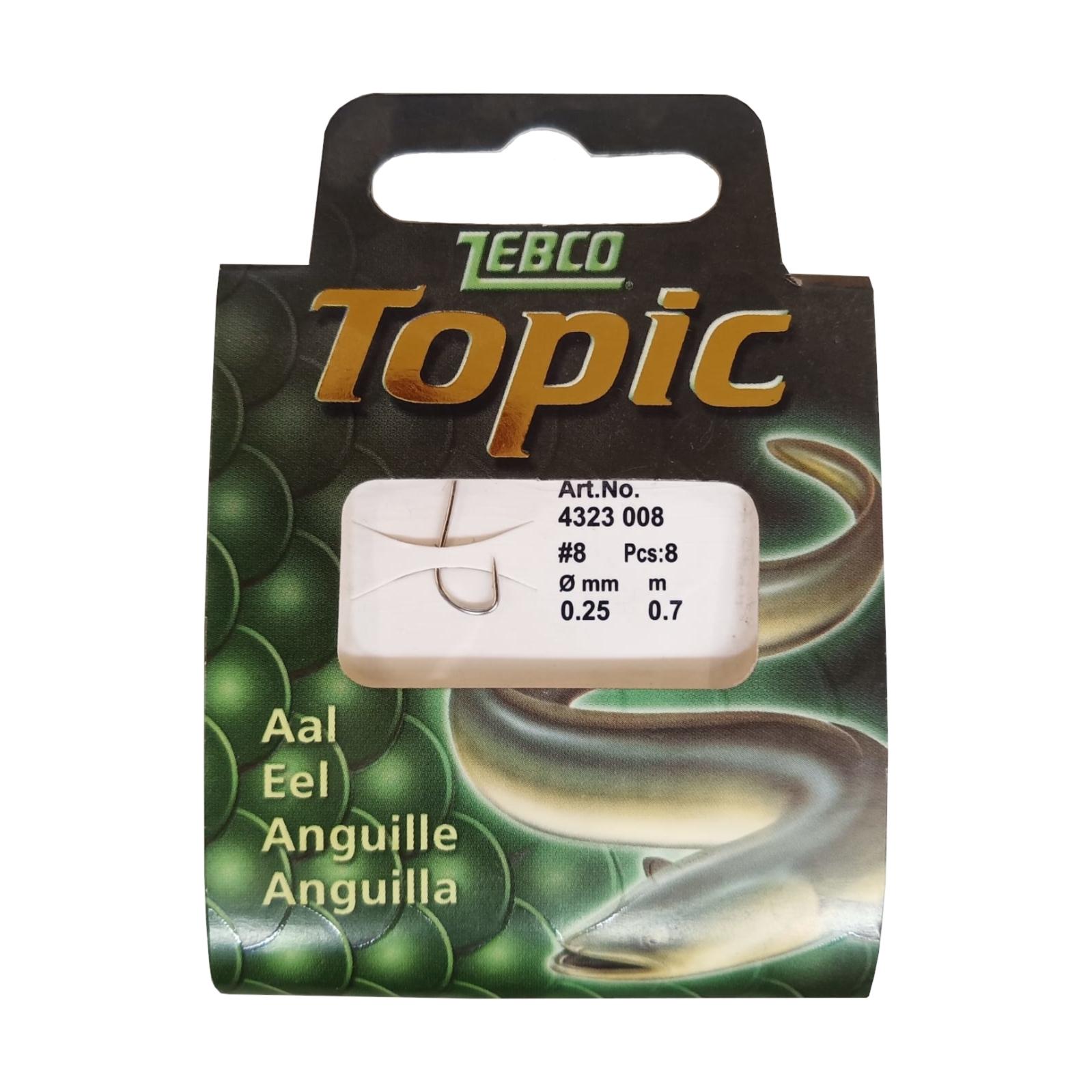 8 Topic Aalhaken Größe 8, Vorfach 0,25mm/0,70cm