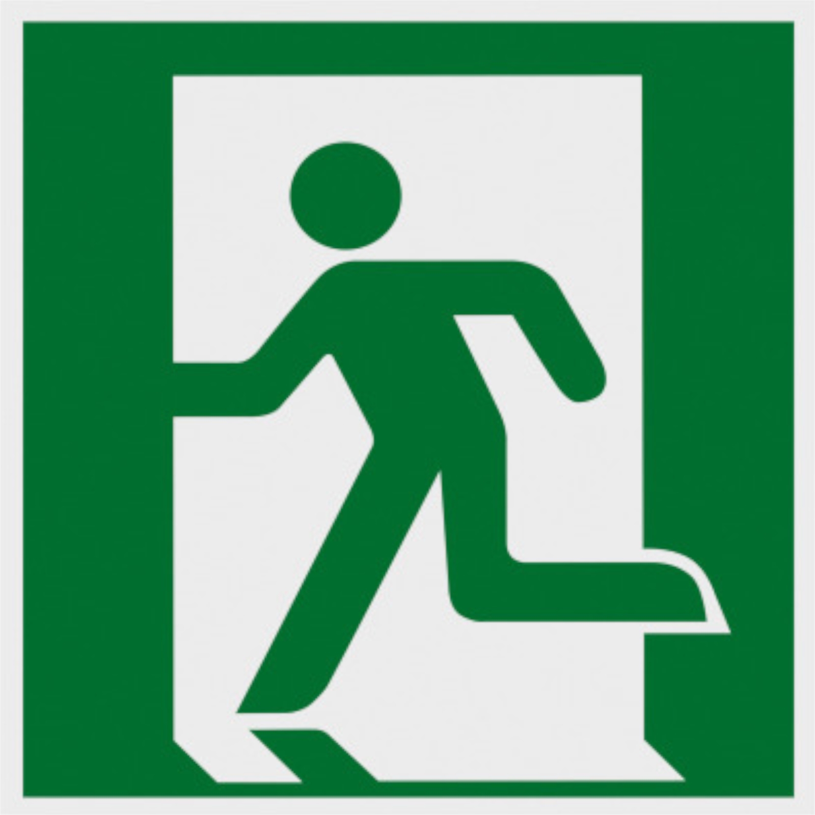 Hinweisschild "Notausgang links", grün Hinweisschild "Notausgang links", grün