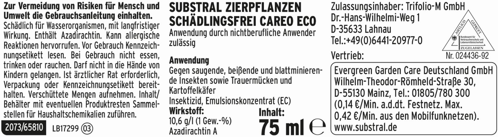 75ml Substral®Zierpflanzen Schädlingsfrei Careo Ec