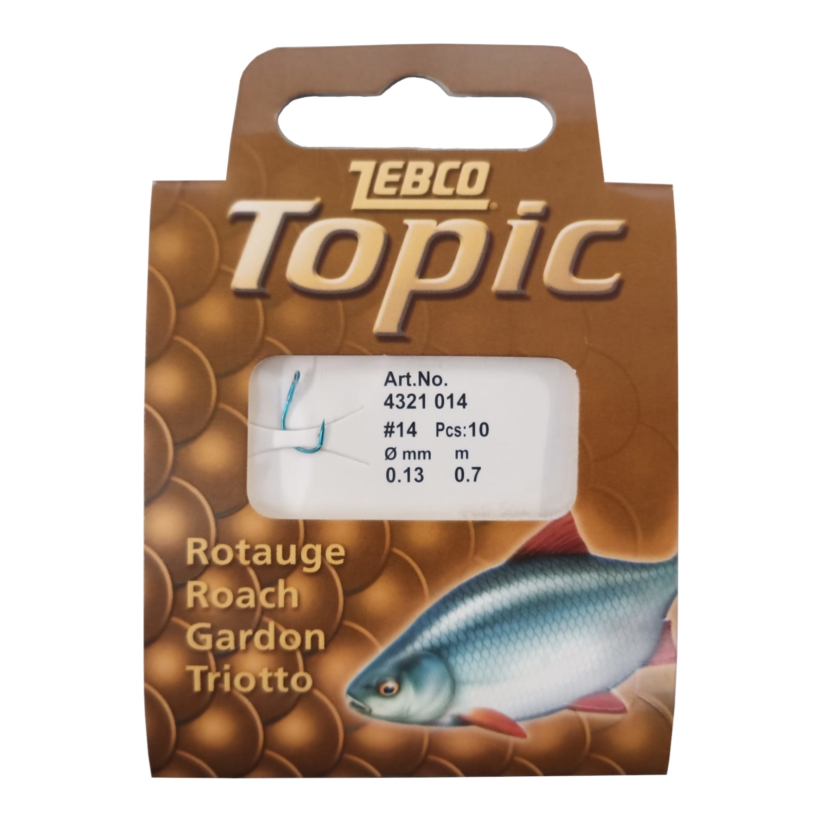 Topic Rotaugenhaken Größe 14, Vorfach 0,13mm Topic Rotaugenhaken Größe 14, Vorfach 0,13mm