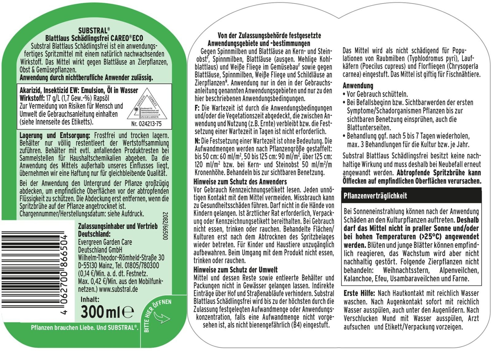 300ml Substral®Blattlaus Schädlingsfrei Careo Eco 300ml Substral®Blattlaus Schädlingsfrei Careo Eco