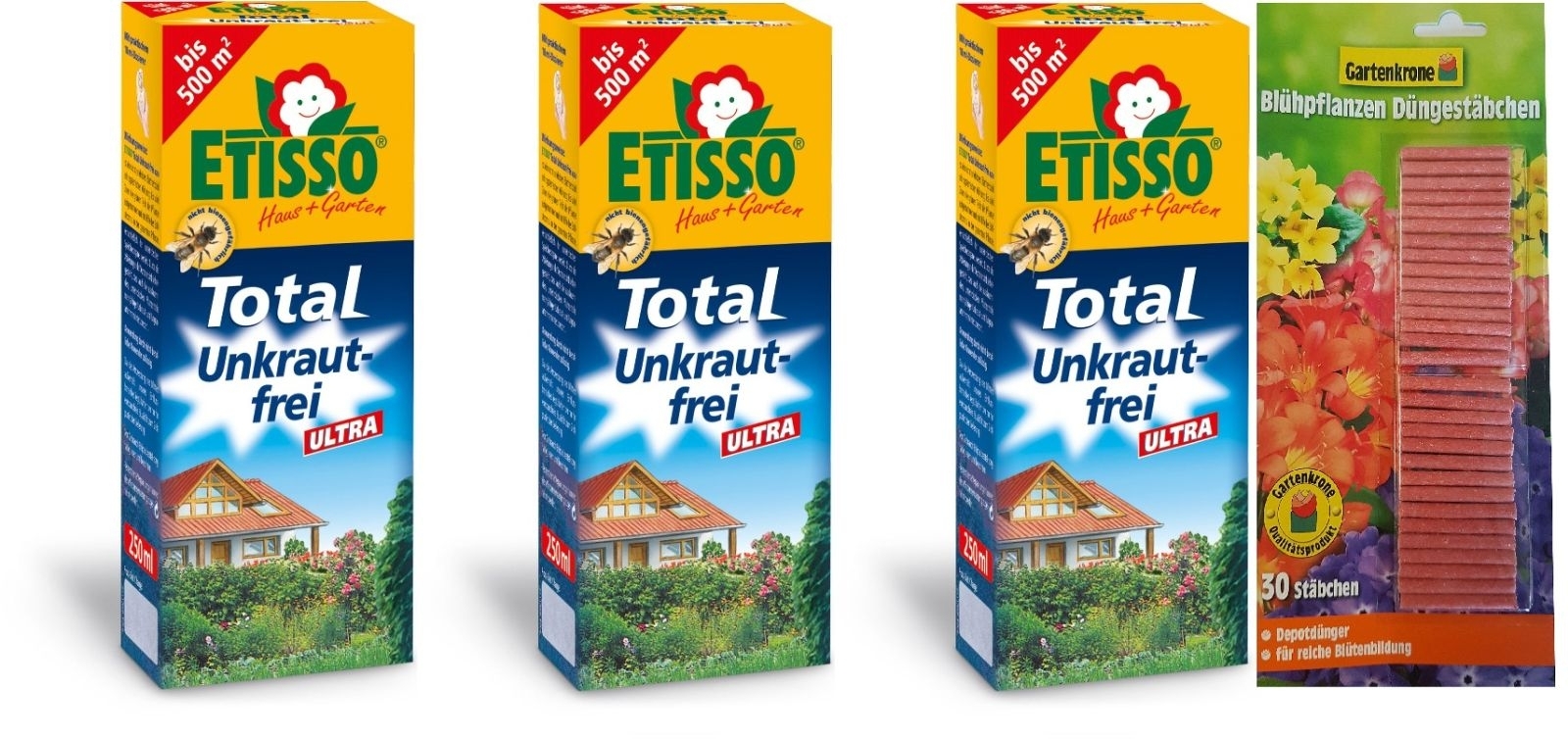 3 X ETISSO Total Unkraut-frei ULTRA 250ml + 30er