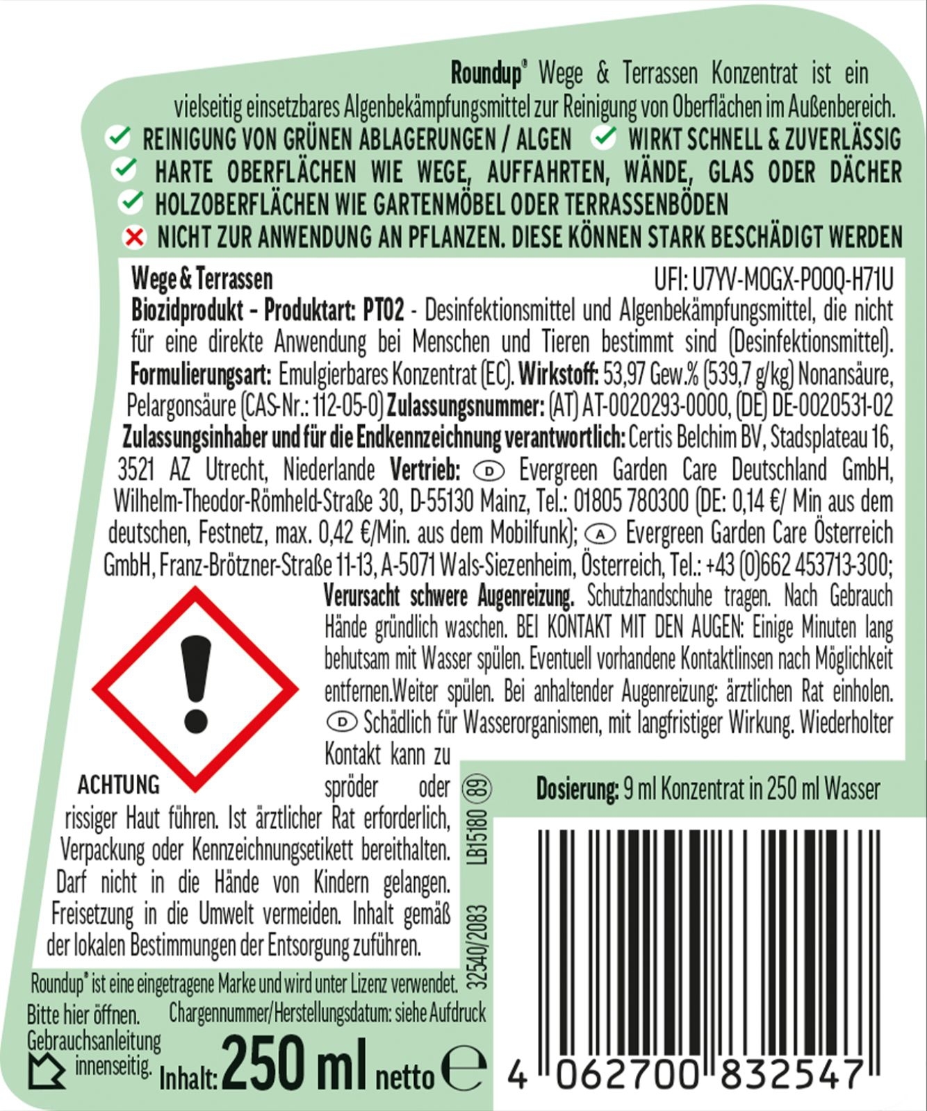 3 X 250ml Roundup®Wege & Terrassen Konzentrat 3 X 250ml Roundup®Wege & Terrassen Konzentrat
