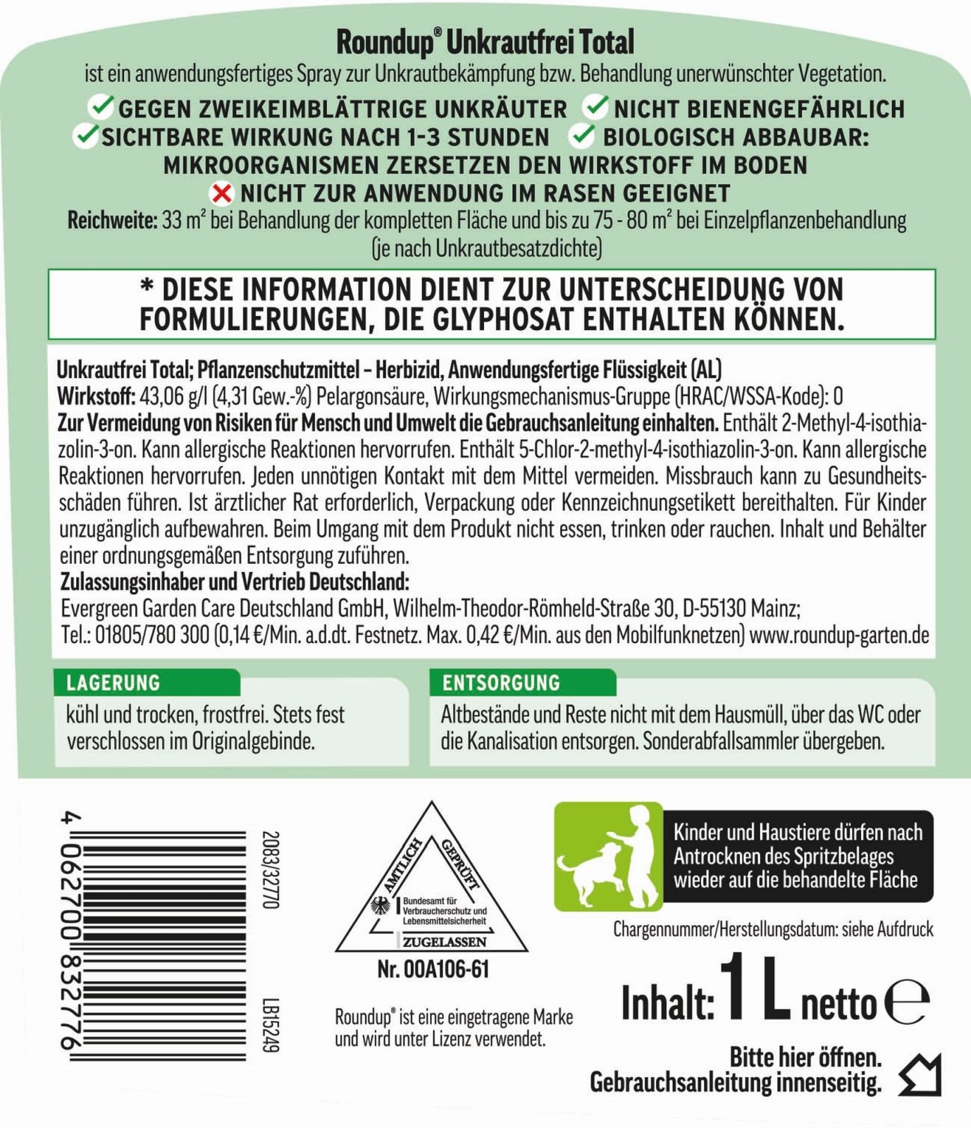 1L Roundup®Unkrautfrei TOTAL