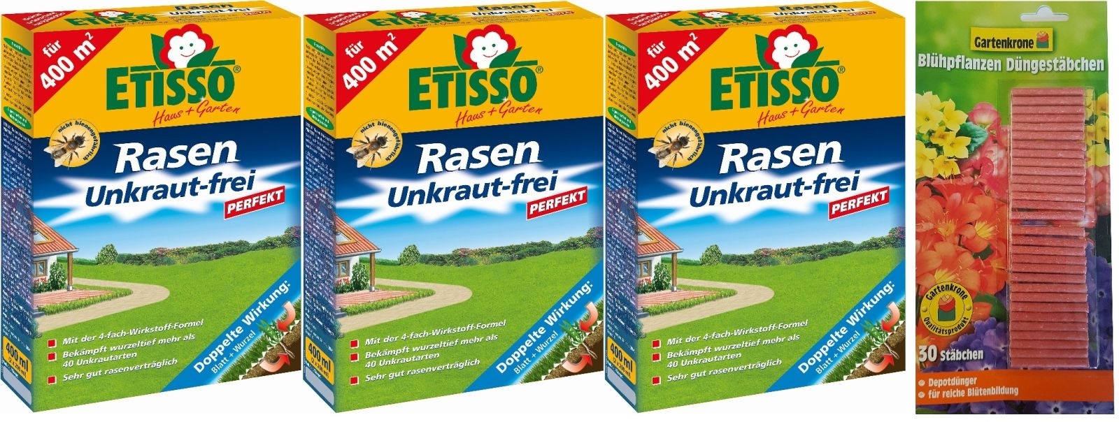 3 X ETISSO Rasen Unkraut-frei PERFEKT 400ml + 30er