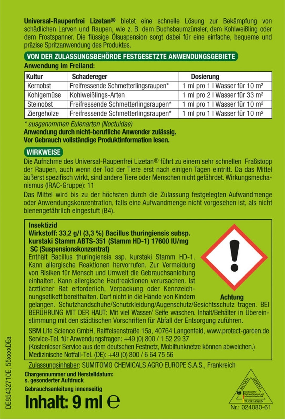 9ml Universal-Raupenfrei Lizetan