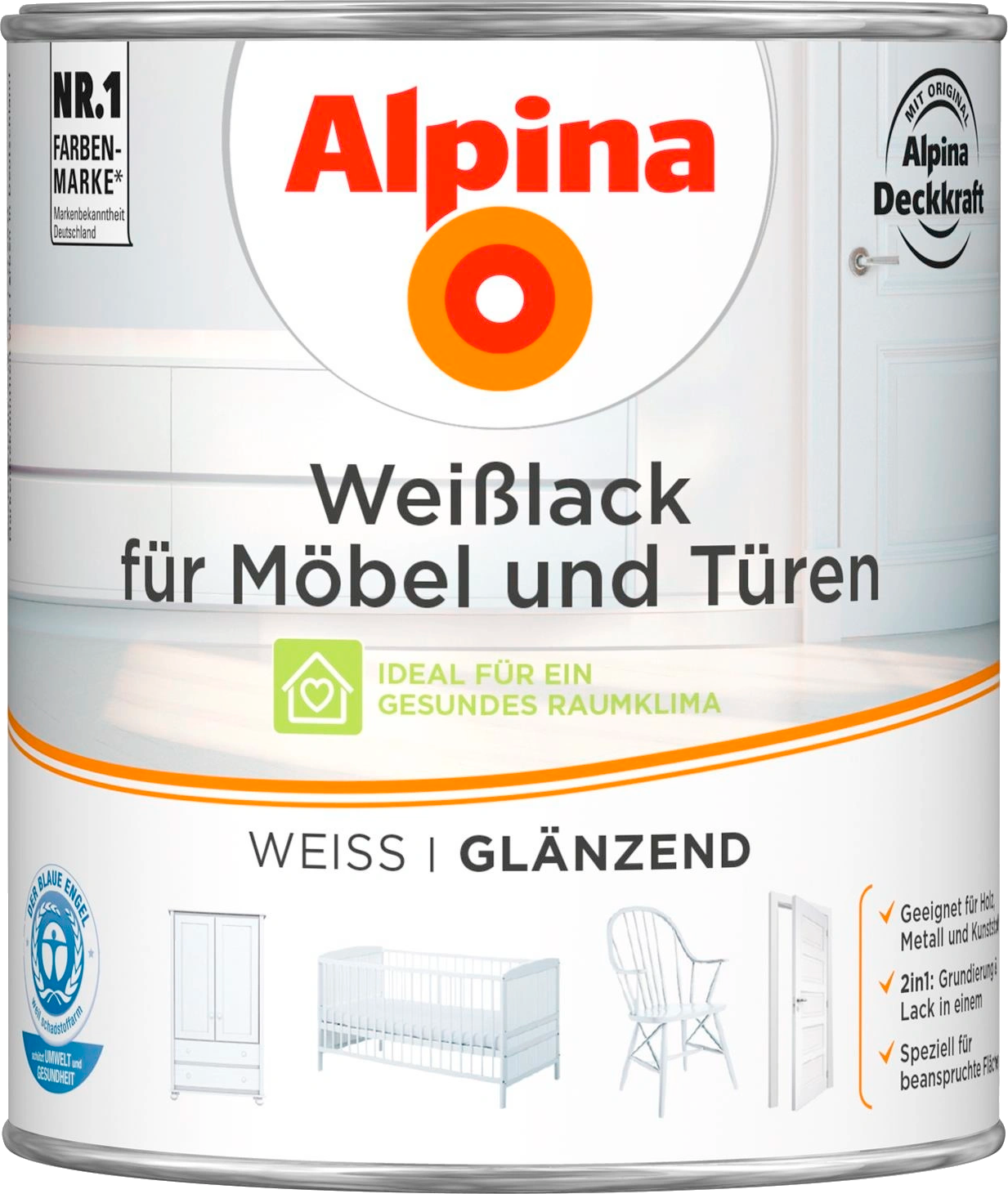 750ml ALPINA Weißlack für Möbel & Türen glänzend 750ml ALPINA Weißlack für Möbel & Türen glänzend