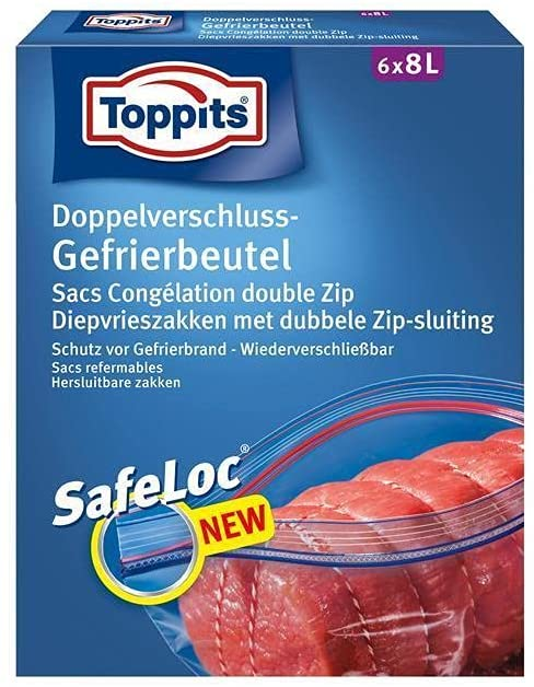 old_Toppits 8 Liter Gefrierbeutel Safelock (6 Stück je Pack) Toppits 8 Liter Gefrierbeutel Safelock (6 Stück je Pack)