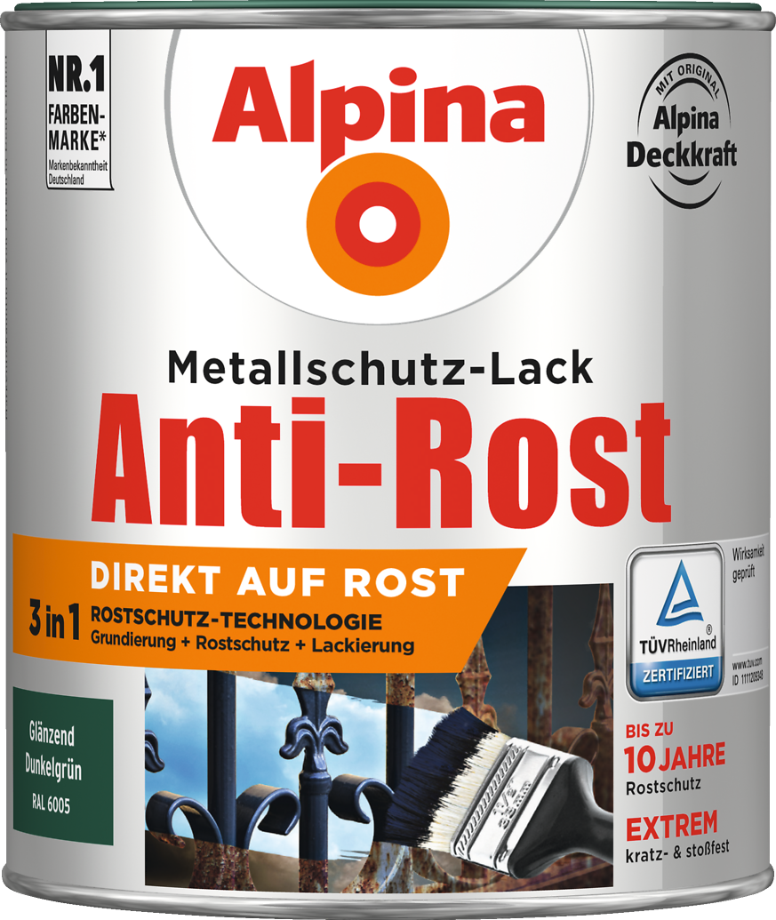 750ml ALPINA Anti-Rost glänzend dunkelgrün 6005