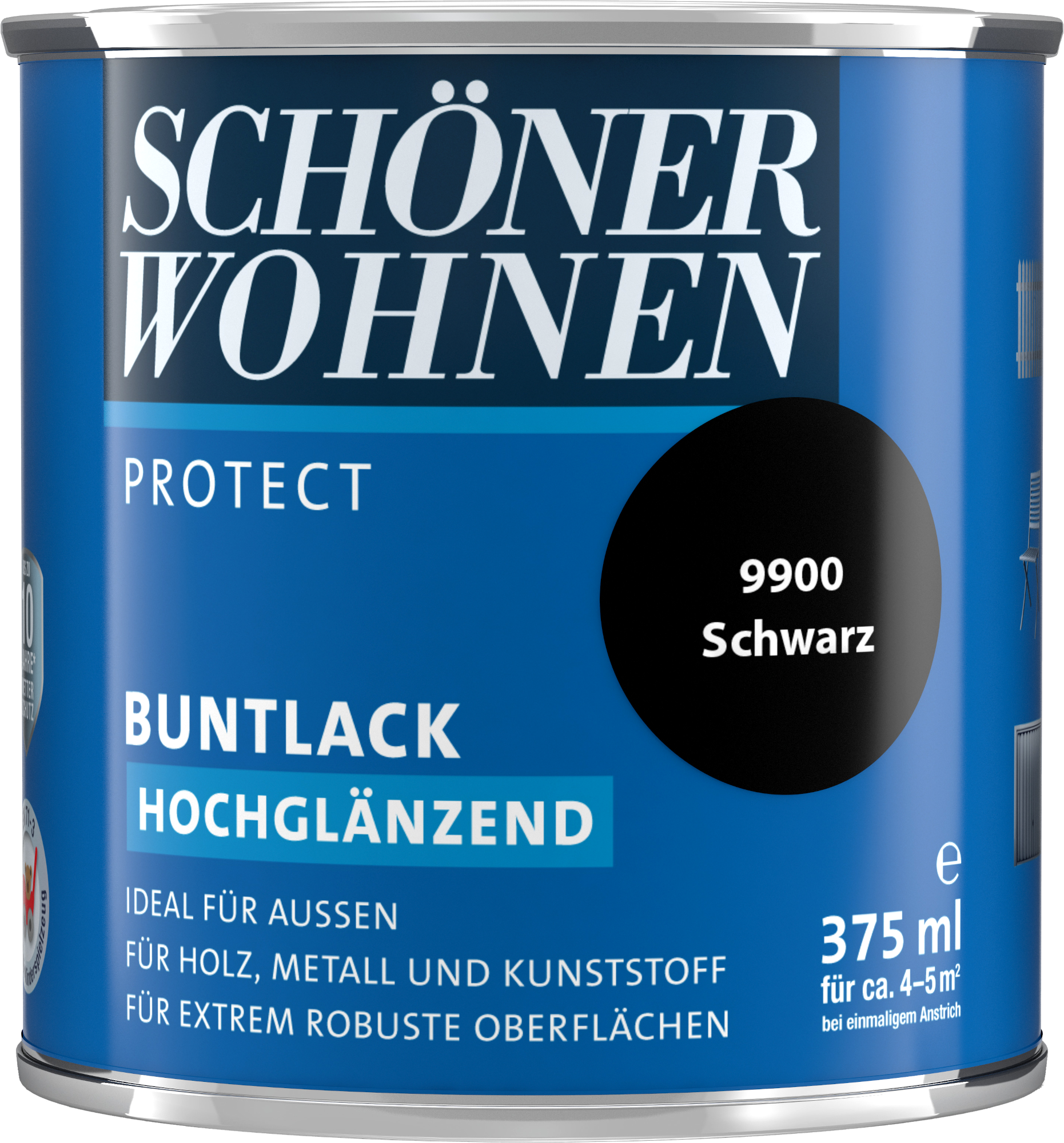375ml Schöner Wohnen Protect Buntlack hochglänzend 9900 Schwarz 375ml Schöner Wohnen Protect Buntlack hochglänzend 9900 Schwarz