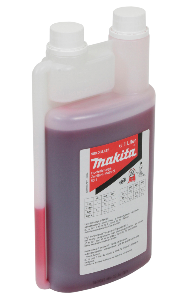 1 Liter Makita 2-Takt-Motoröl 1:50, Dosierflasche 1 Liter Makita 2-Takt-Motoröl 1