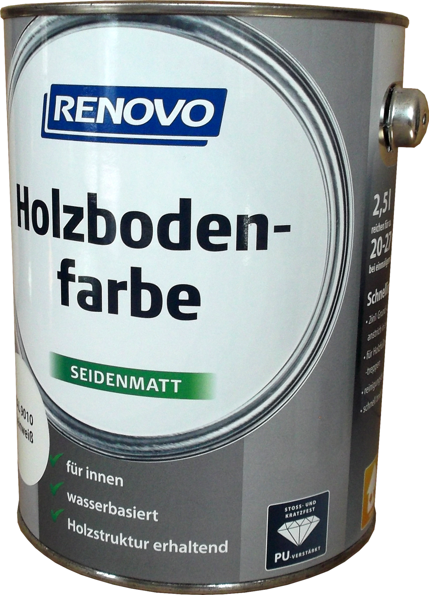 2,5L Renovo Holzbodenfarbe Seidenmatt Reinweiss RAL9010 2,5L Renovo Holzbodenfarbe Seidenmatt Reinweiss RAL9010