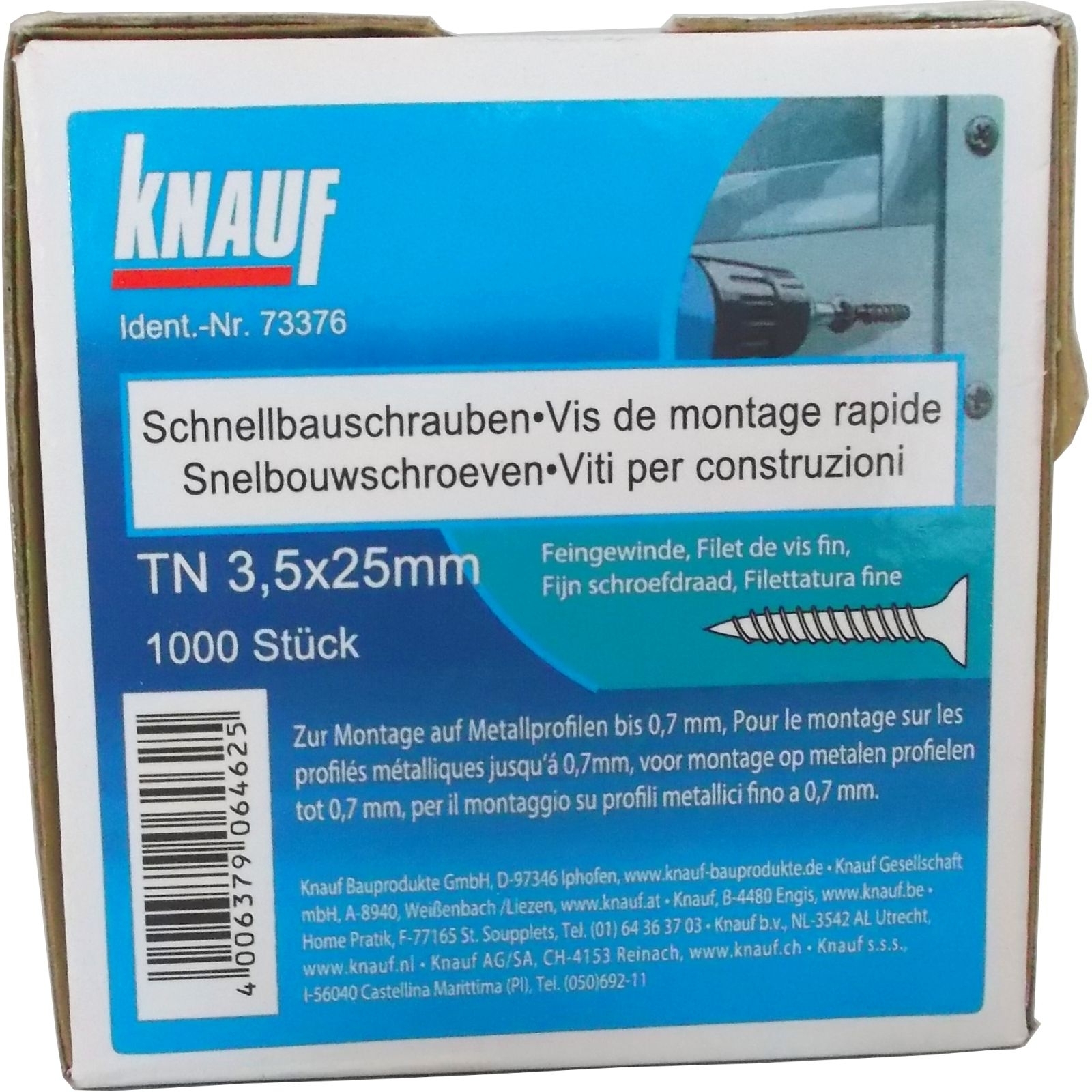 1000 Stk. Knauf Schnellbauschrauben TN25 3,5x25mm 1000 Stk. Knauf Schnellbauschrauben TN25 3,5x25mm