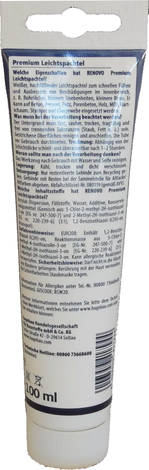 100ml Renovo Premium Leichtspachtel weiß 100ml Renovo Premium Leichtspachtel weiß