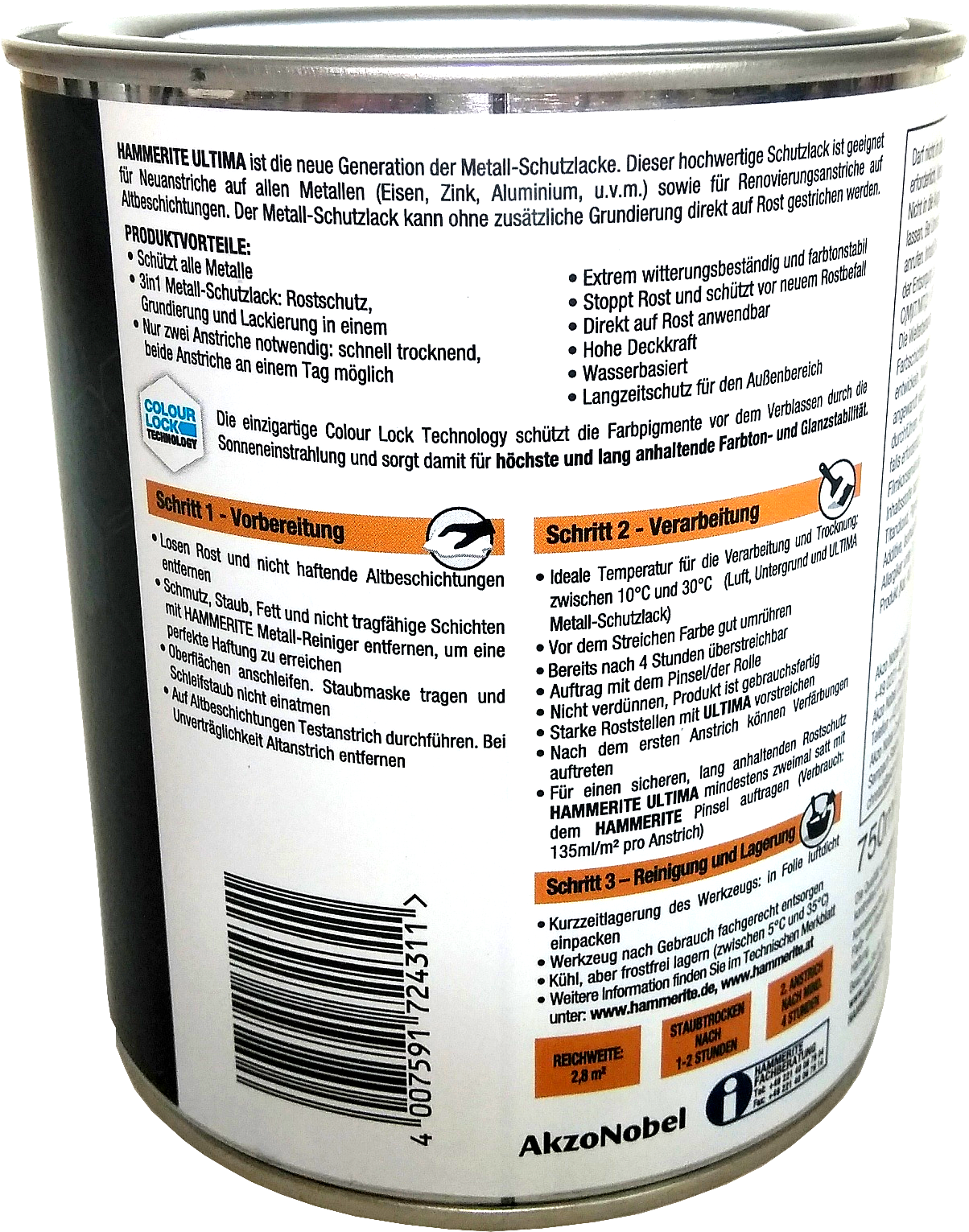 750ml Hammerite ULTIMA MSL glz. Anthrazitgrau 750ml Hammerite ULTIMA MSL glz. Anthrazitgrau