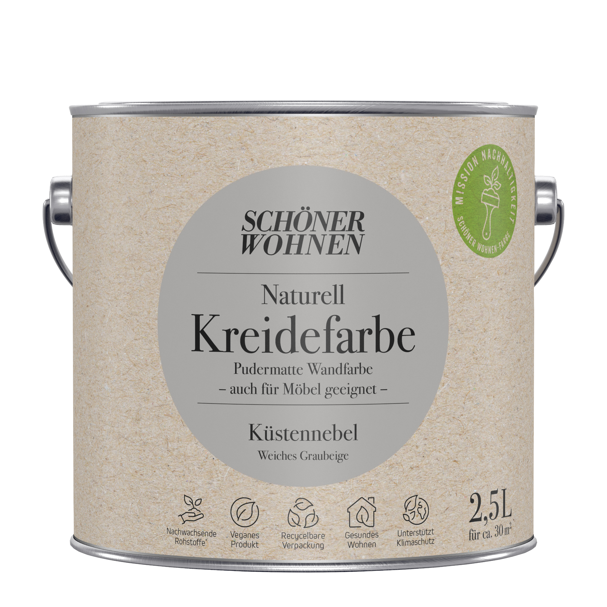 2,5L Schöner Wohnen Naturell Kreidefarbe Küstennebel, Weiches Graubeige 2,5L Schöner Wohnen Naturell Kreidefarbe Küstennebel, Weiches Graubeige