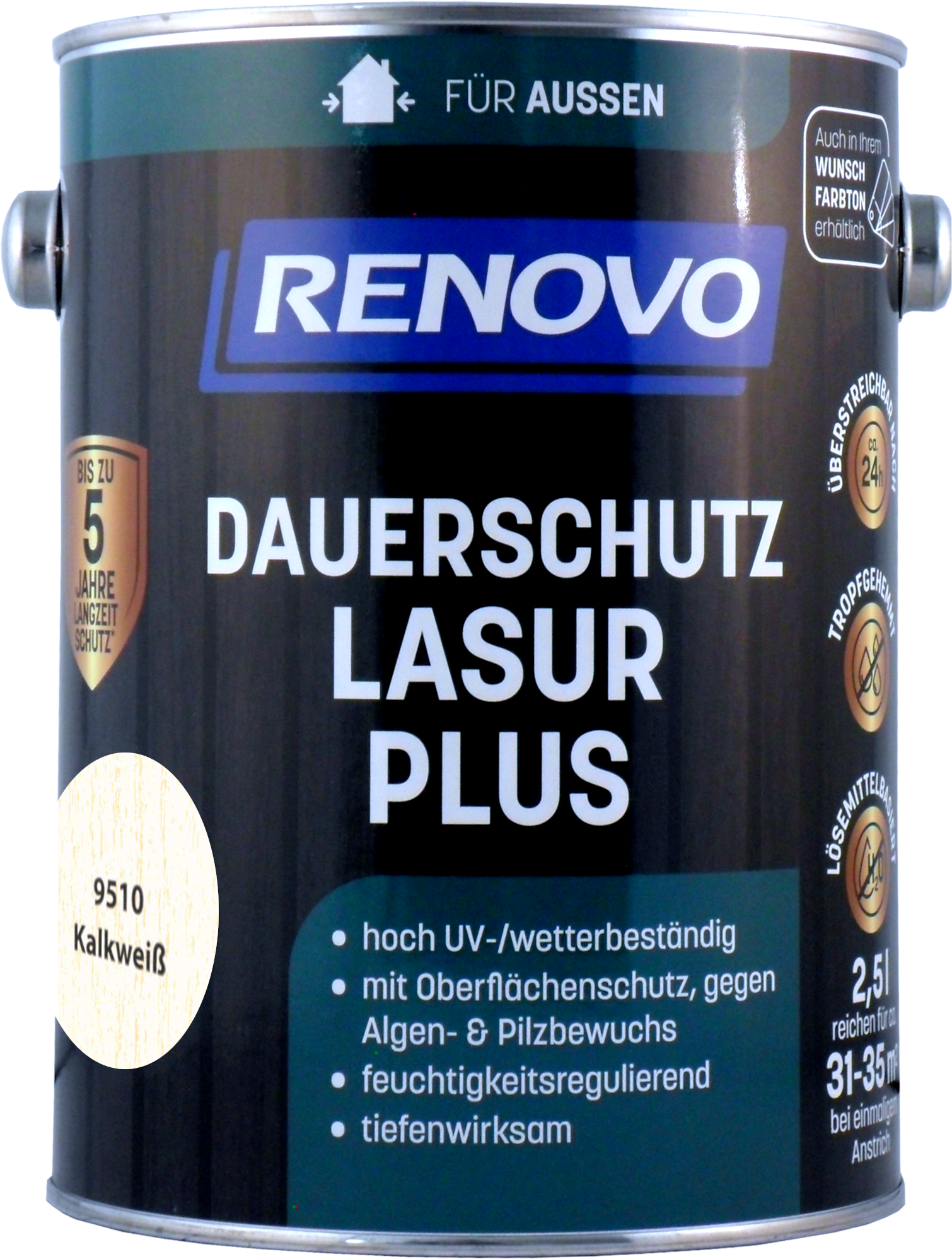 2,5L Renovo Dauerschutzlasur PLUS 9510 Kalkweiss 2,5L Renovo Dauerschutzlasur PLUS 9510 kalkweiss