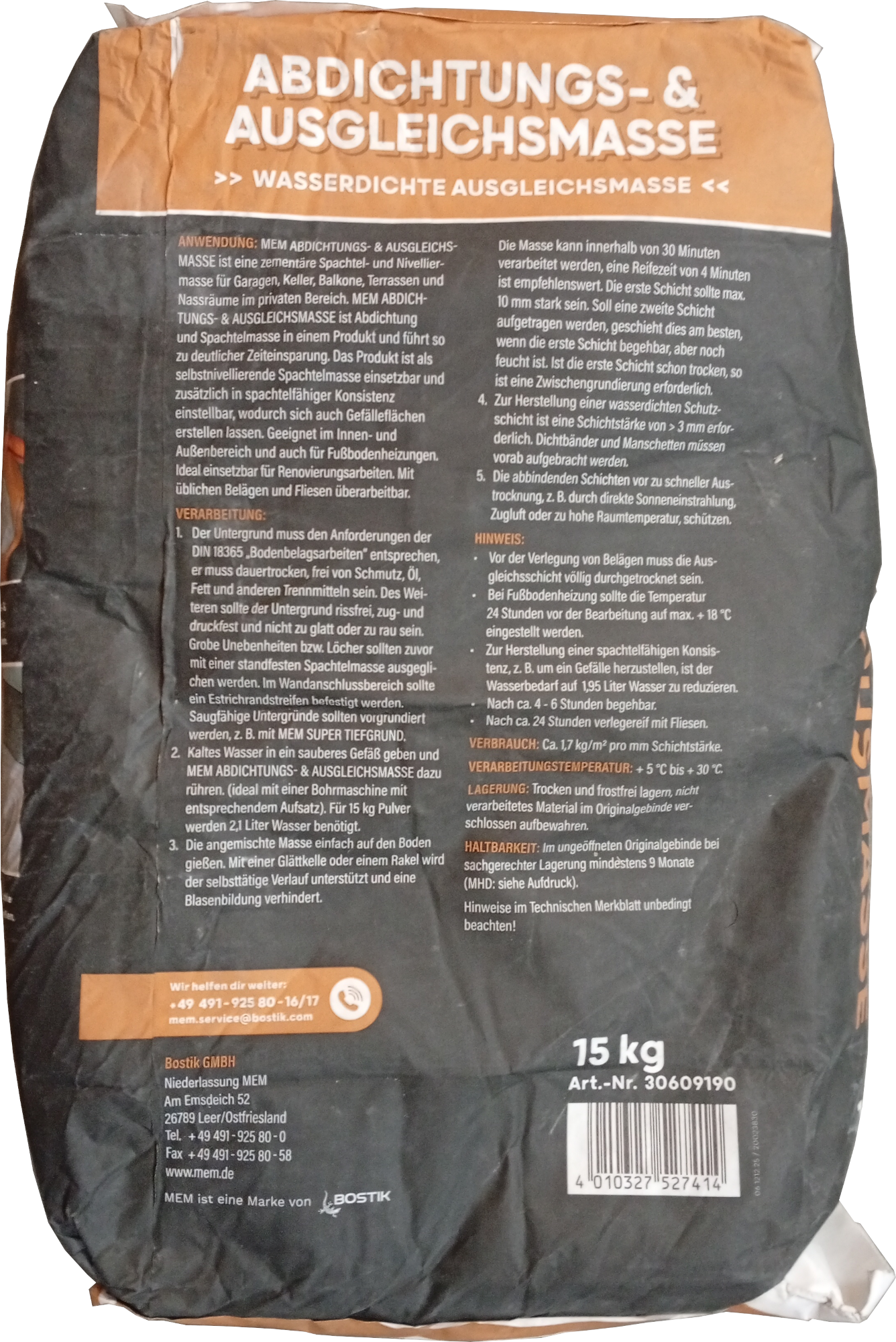 15kg MEM Abdichtungs-& Ausgleichmasse ehemals Dicht-Spachtel 2in1