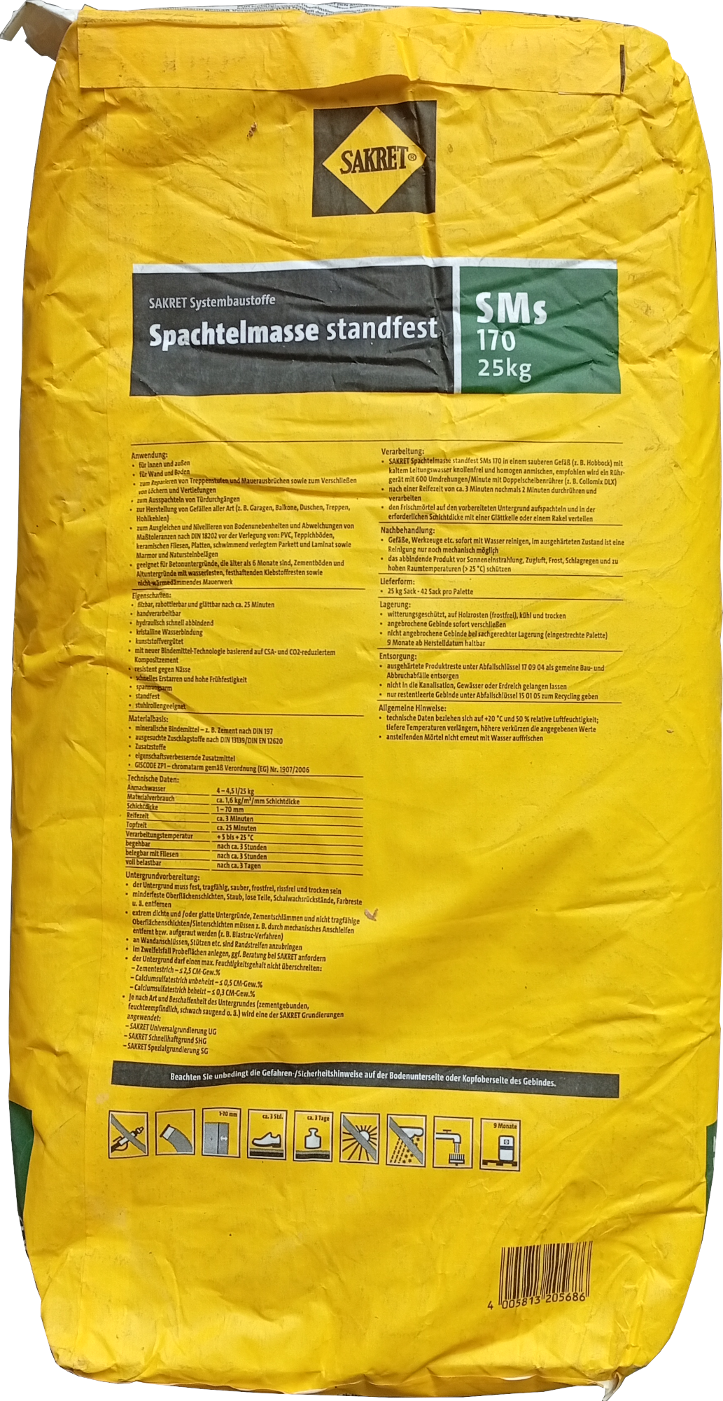 25kg Spachtelmasse standfest für Wand und Boden SMs 170, Gefällemörtel Reparaturmörtel