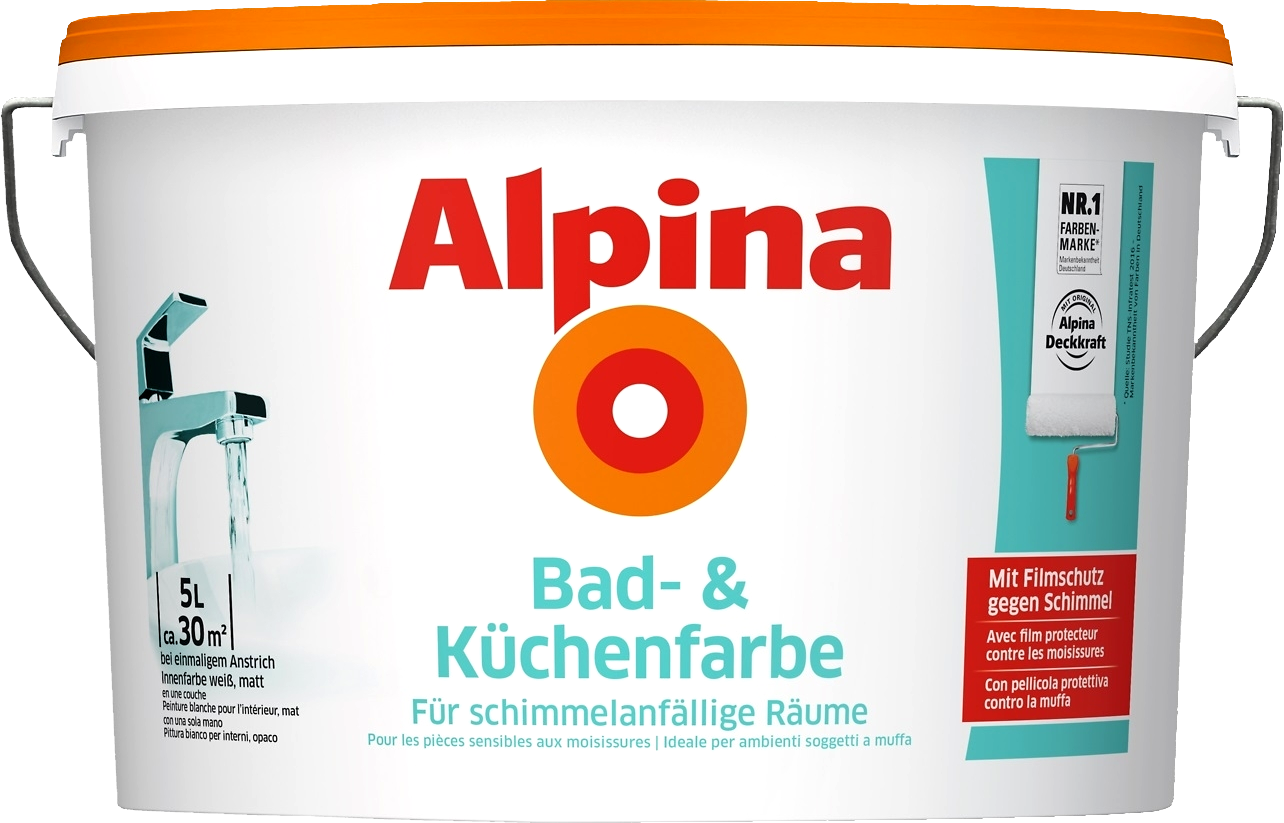5L ALPINA Bad- und Küchenfarbe, weiß matt 5L ALPINA Bad- und Küchenfarbe, weiß matt