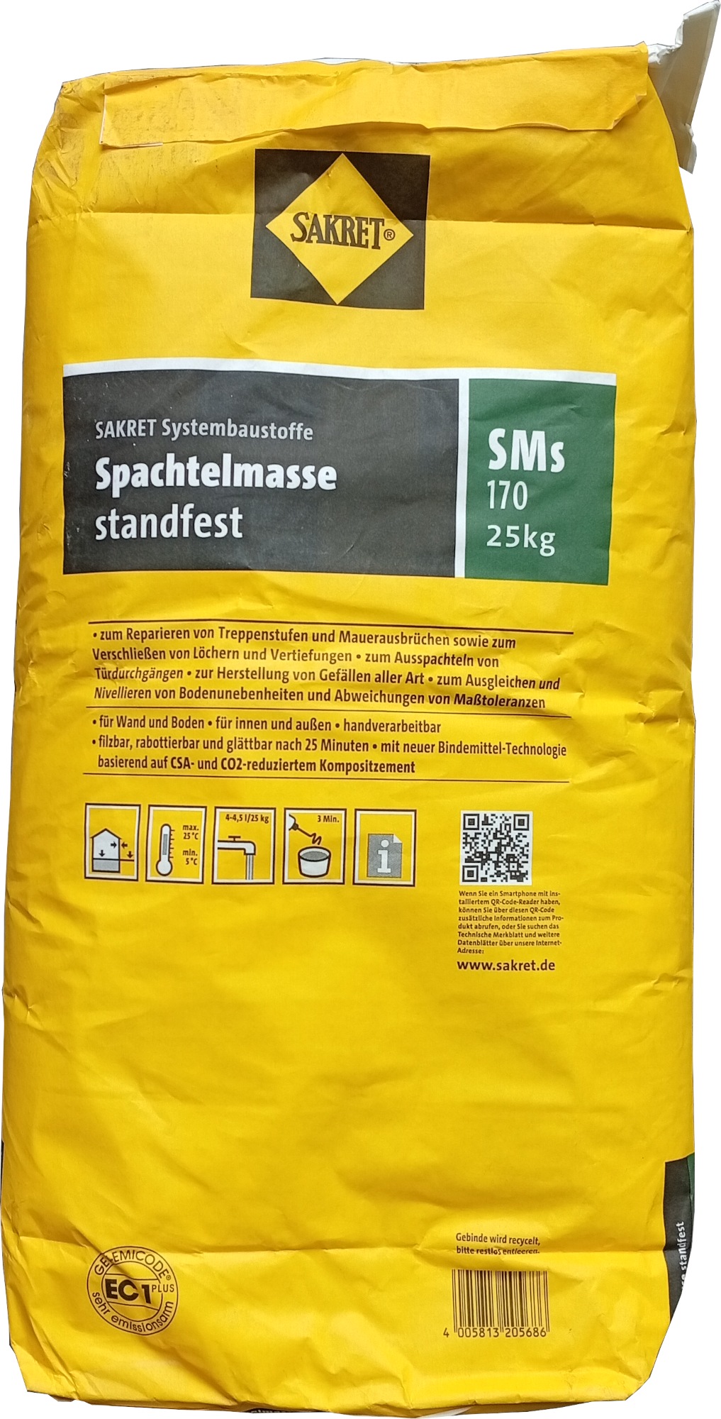 25kg Spachtelmasse standfest für Wand und Boden SMs 170, Gefällemörtel Reparaturmörtel