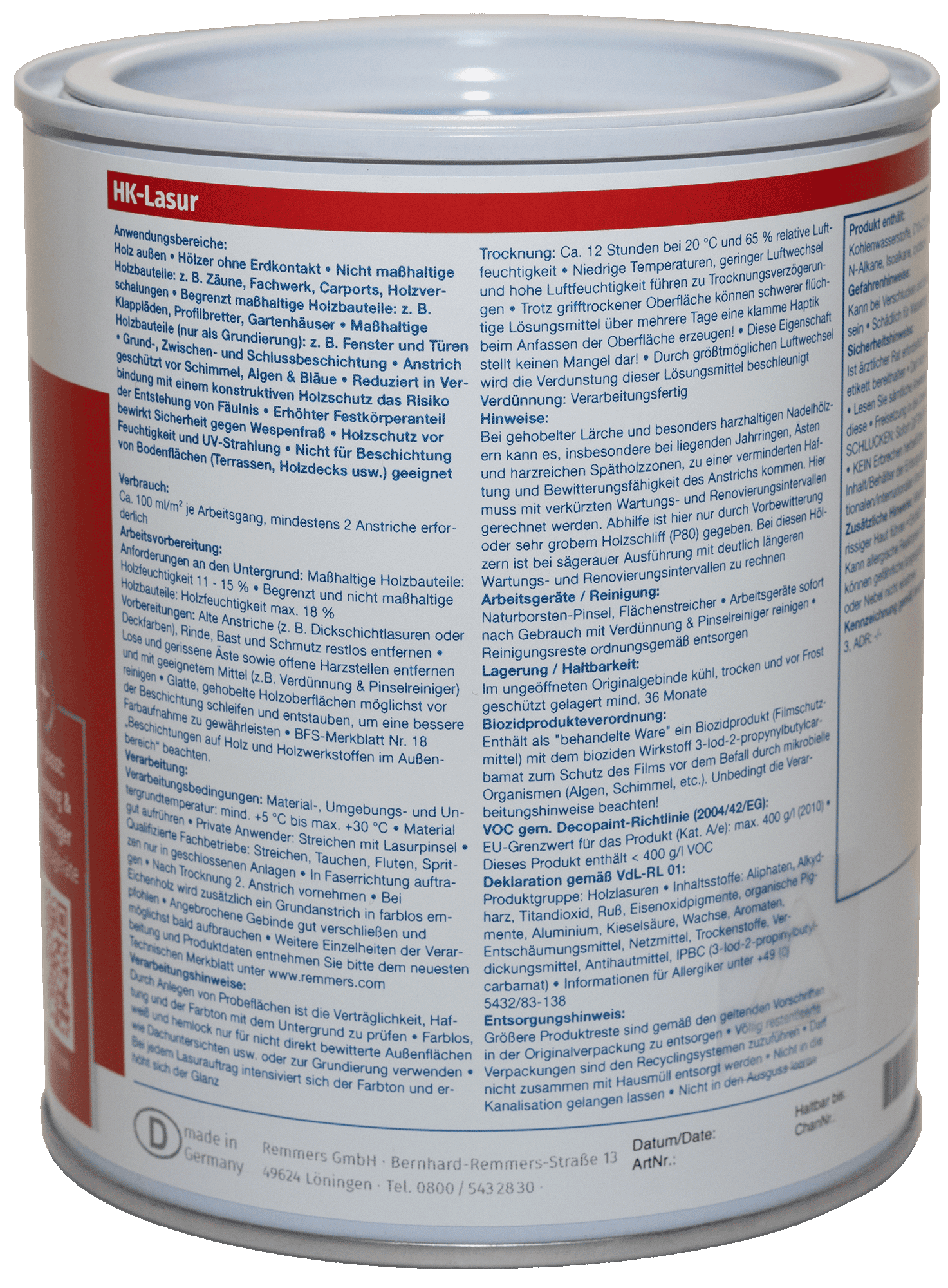750ml Remmers HK Lasur Hemlock