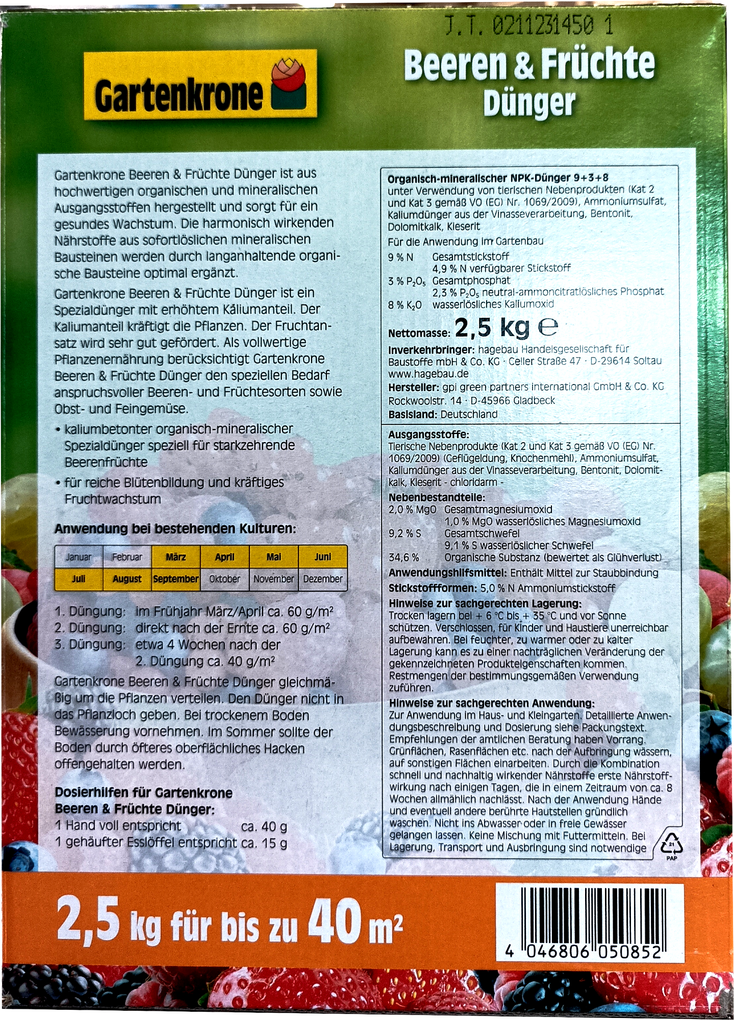 2,5kg Gartenkrone Beeren & Früchte Dünger 2,5kg Gartenkrone Beeren & Früchte Dünger