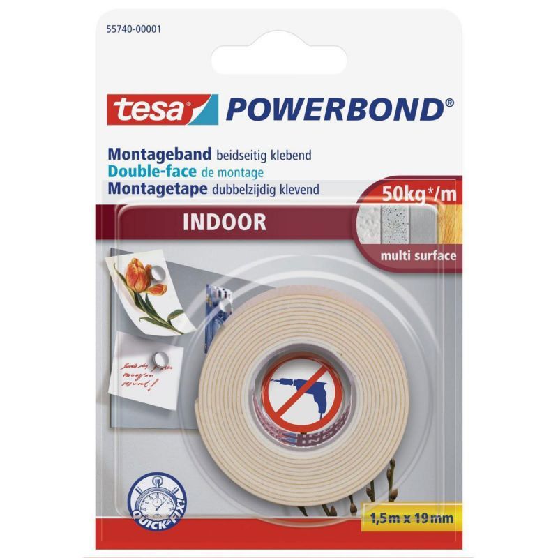 Tesa Powerbond® Montageband INDOOR 1,5 x19mm, farblos Tesa Powerbond® Montageband INDOOR 1,5 x19mm, farblos