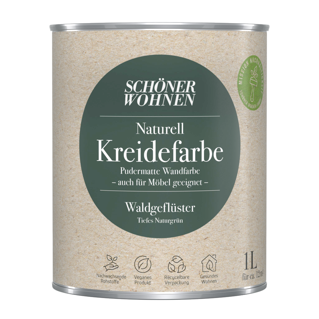 1L Schöner Wohnen Naturell Kreidefarbe Waldgeflüster,Tiefes Naturgrün