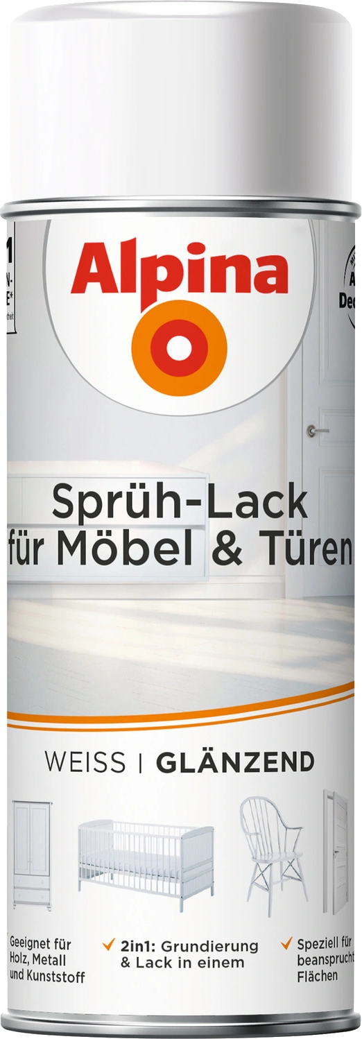 400 ml, Alpina Sprühlack für Möbel und Türen, für ca. 1,5 m², weiß, glänzend