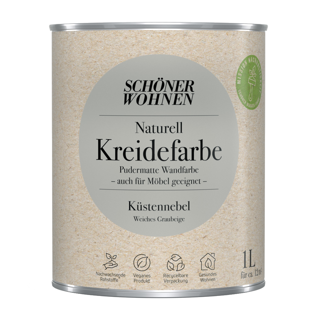 1L Schöner Wohnen Naturell Kreidefarbe Küstennebel, Weiches Graubeige