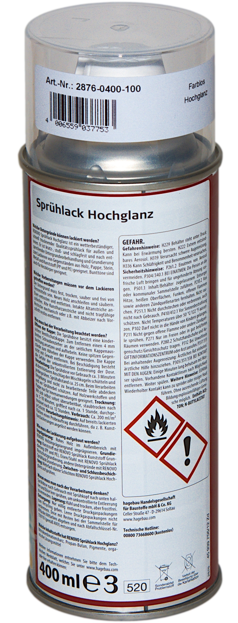 400ml Renovo Sprühlack hochglänzend Farblos 400ml Renovo Sprühlack hochglänzend Farblos