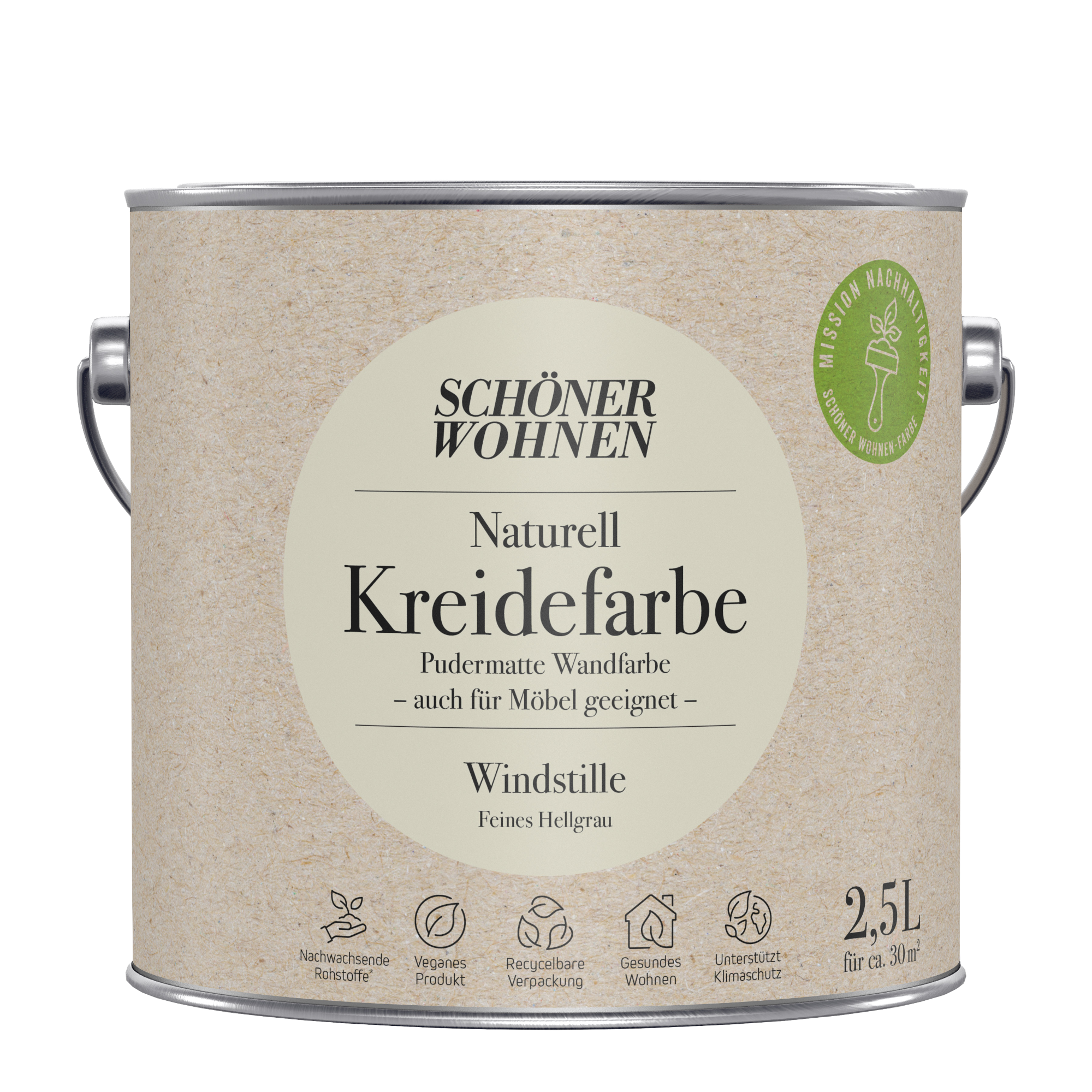 2,5L Schöner Wohnen Naturell Kreidefarbe Windstille, Feines Hellgrau 2,5L Schöner Wohnen Naturell Kreidefarbe Windstille, Feines Hellgrau