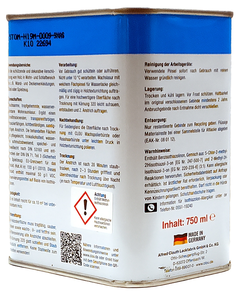 750ml Clou W11 Wachslasur farblos