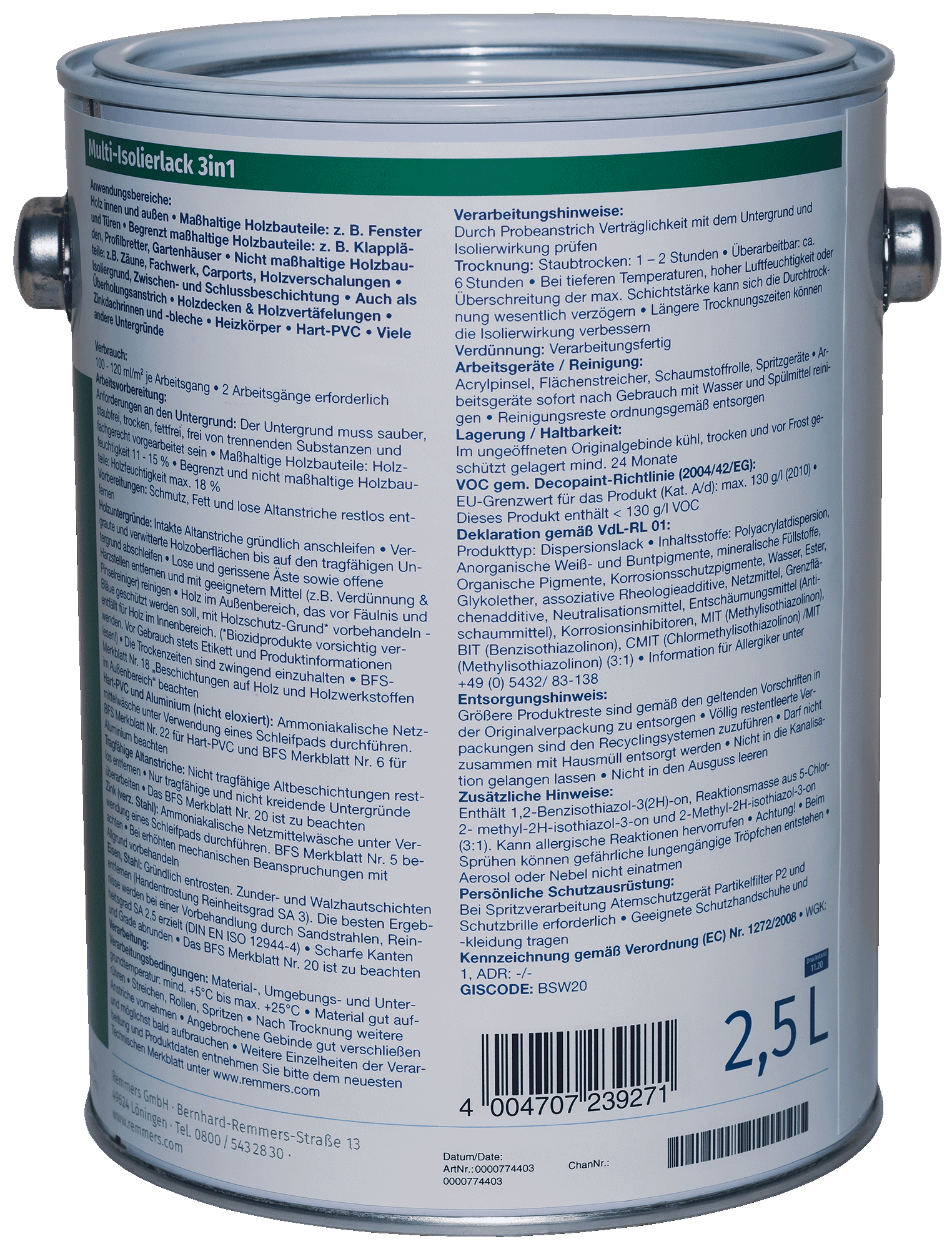 2,5 L Remmers Multi Isolierlack 3in1 Weiß