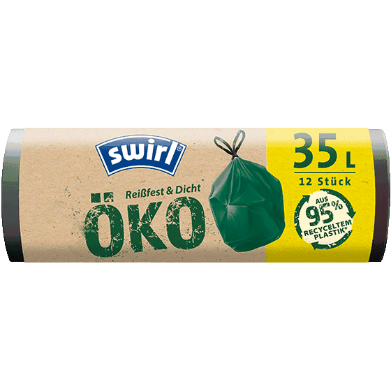 Swirl 35 Liter Öko-Müllbeutel mit Zugband R+D, (12/Rolle)