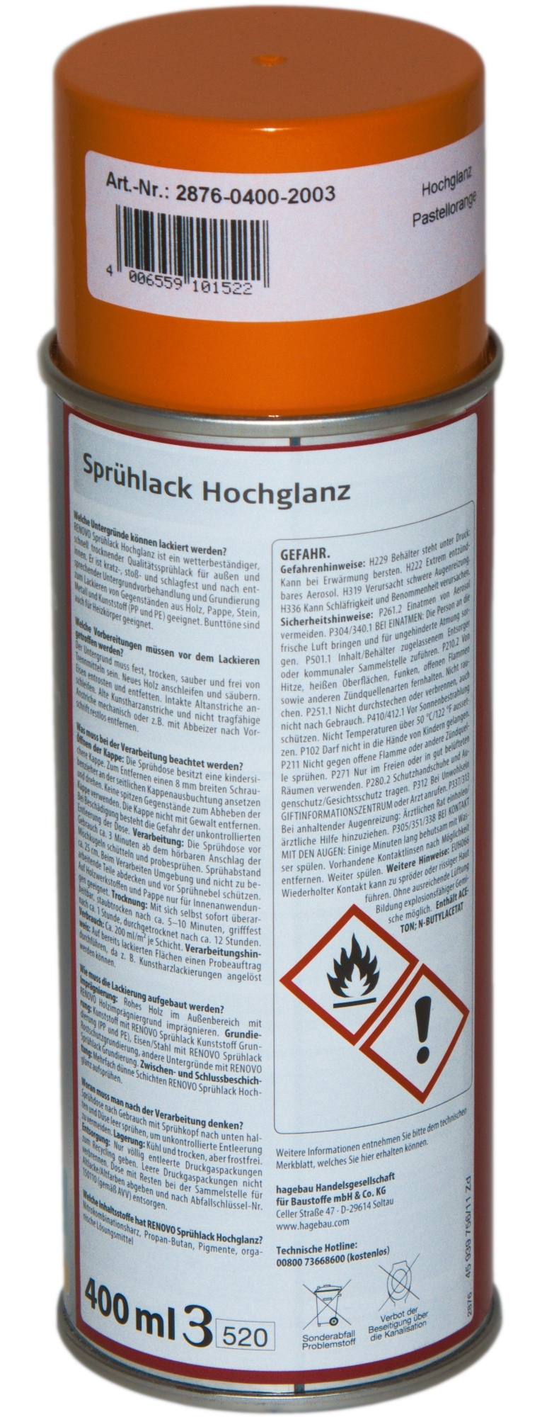400ml Renovo Sprühlack hochglänzend Pastellorange