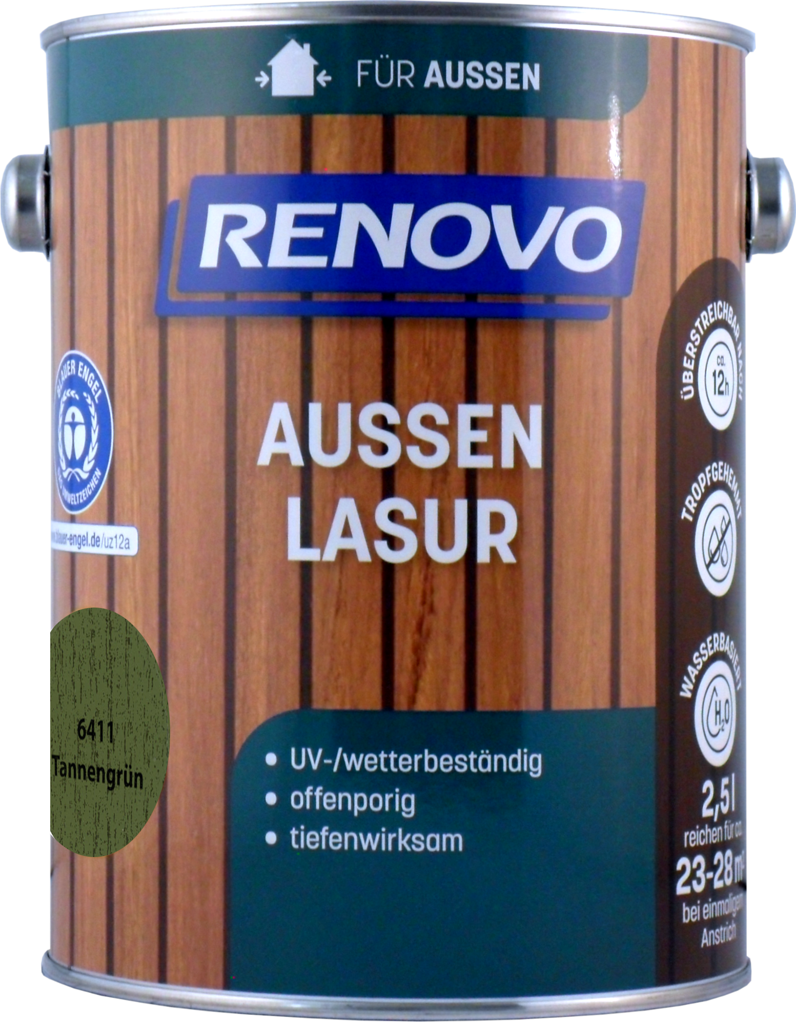 2,5L Renovo Wetterlasur/ Aussenlasur wb. Nr.6411 Tannengrün 2,5L Renovo Wetterlasur wb. Nr.6411 tannengrün