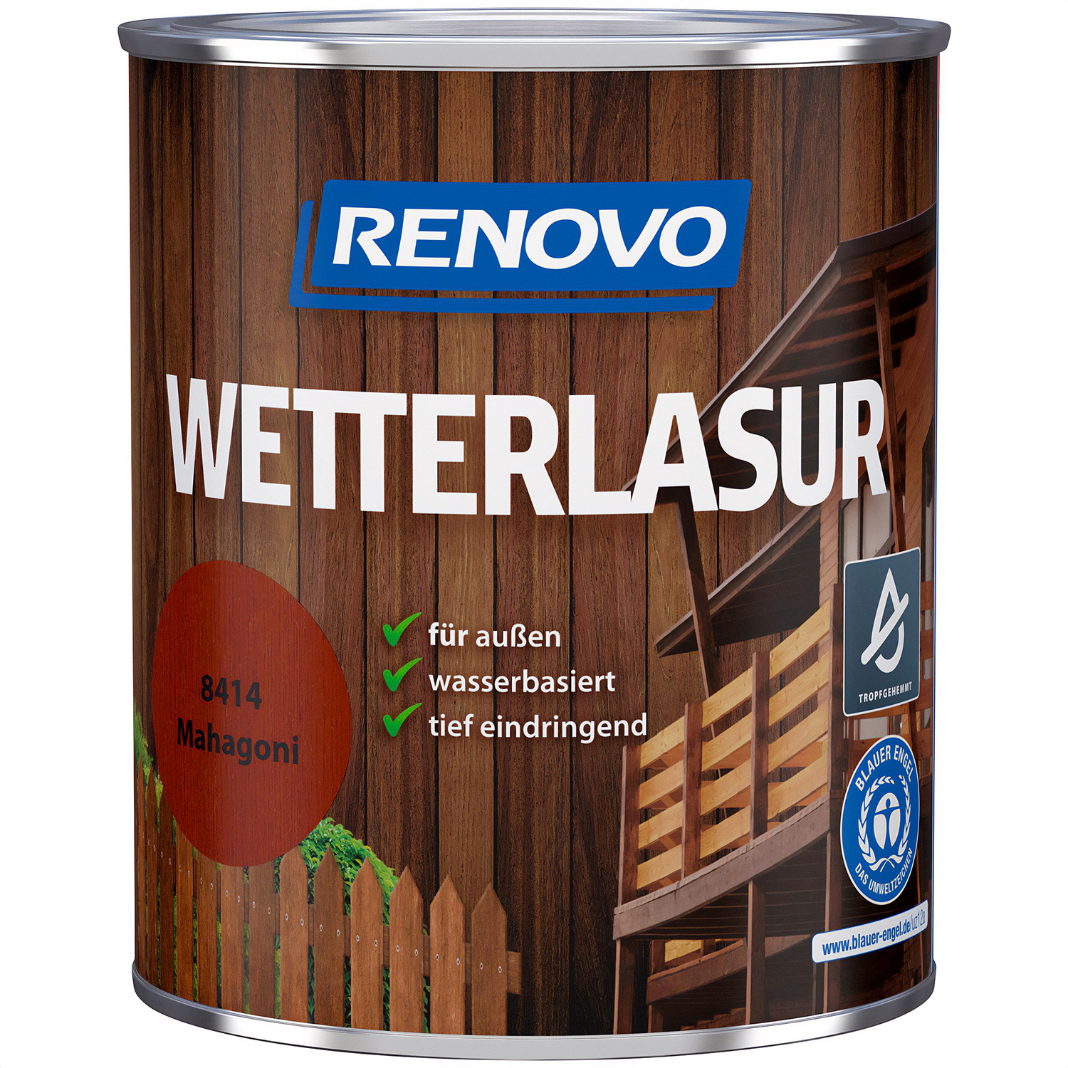 750ml Renovo Wetterlasur/ Aussenlasur Nr.8414 Mahagoni 750ml Renovo Wetterlasur/ Aussenlasur Nr.8414 Mahagoni