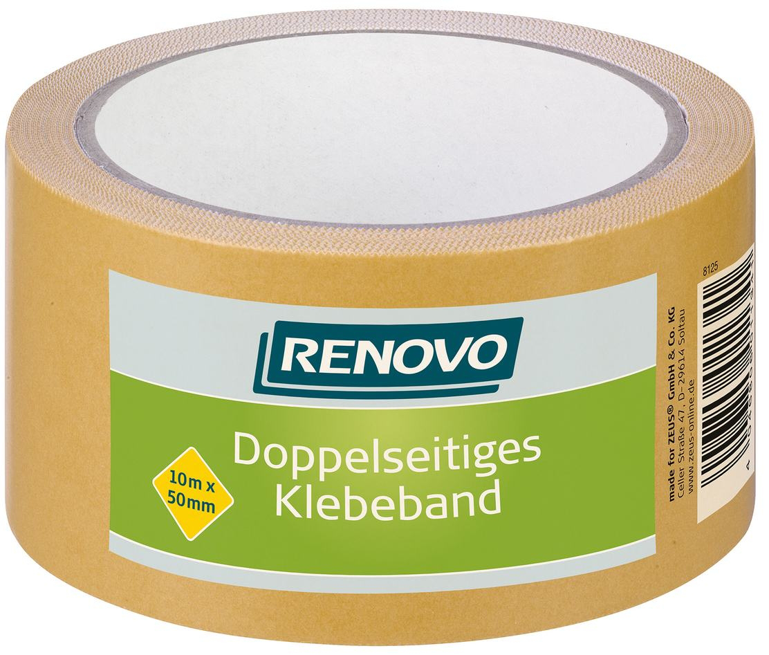 10m Renovo Klebeband doppelseitig, Teppichklebeband, 50mm, farblos 10m Renovo Klebeband doppelseitig, Teppichklebeband, 50mm, farblos