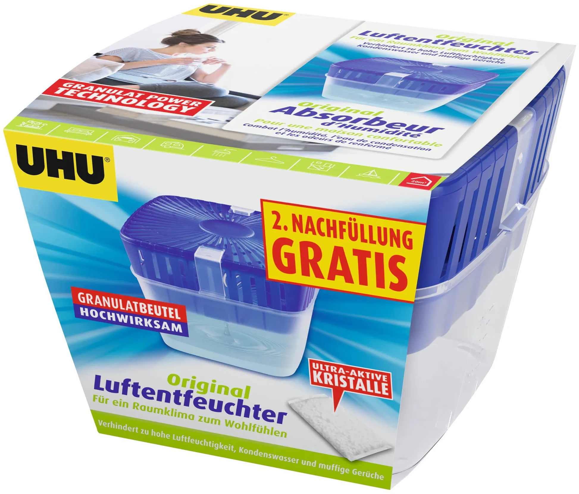 UHU Luftentfeuchter Original Container 450g + 2 Nachfüller