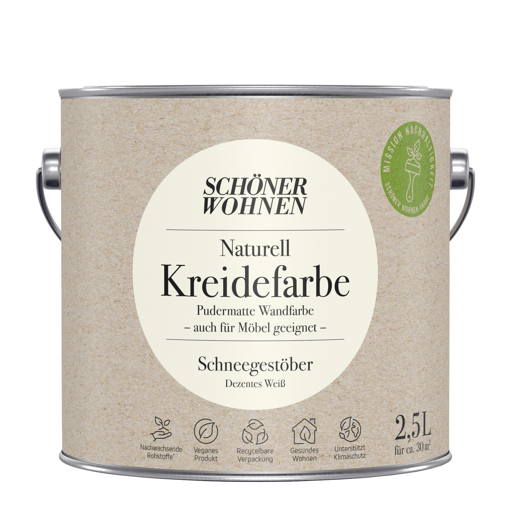 2,5L Schöner Wohnen Naturell Kreidefarbe Schneegestöber, Dezentes Weiß 2,5L Schöner Wohnen Naturell Kreidefarbe Schneegestöber, Dezentes Weiß