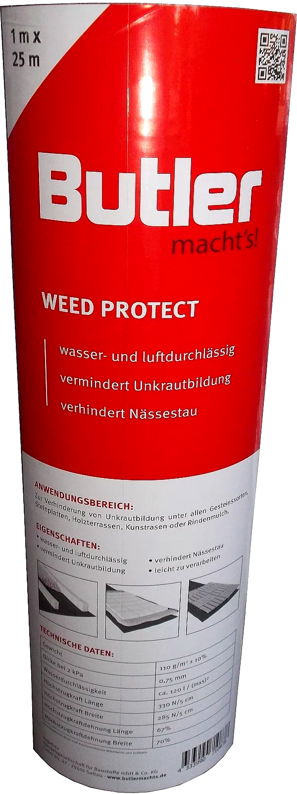 25m² Butler WEED PROTECT 110g/m2 grau, 1 x 25m Unkrautvlies 25m² Butler WEED PROTECT 110g/m2 grau, 1 x 25m Unkrautvlies