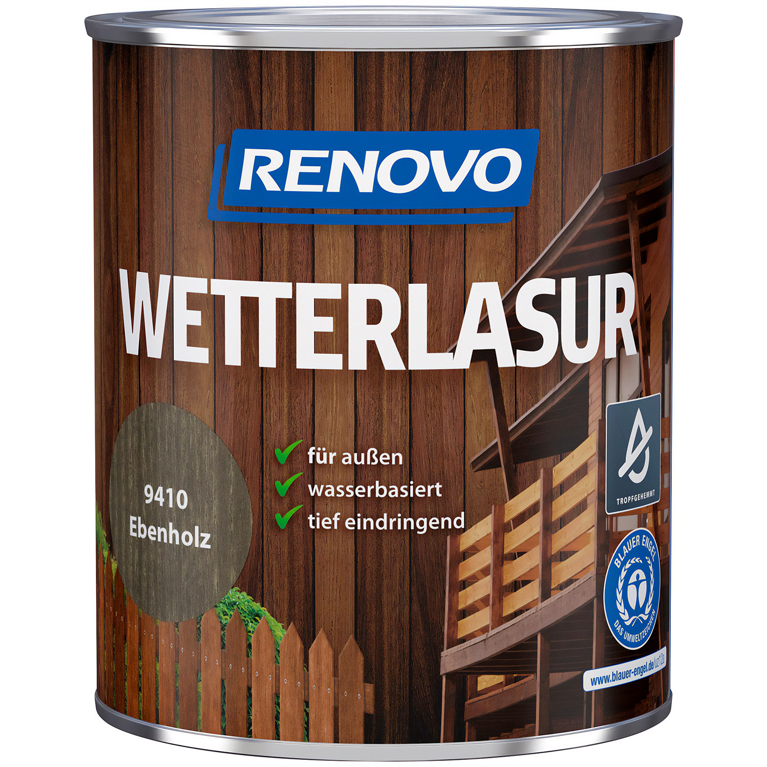 750ml Renovo Wetterlasur/ Aussenlasur wb Nr.9410 Ebenholz 750ml Renovo Wetterlasur/ Aussenlasur wb Nr.9410 Ebenholz