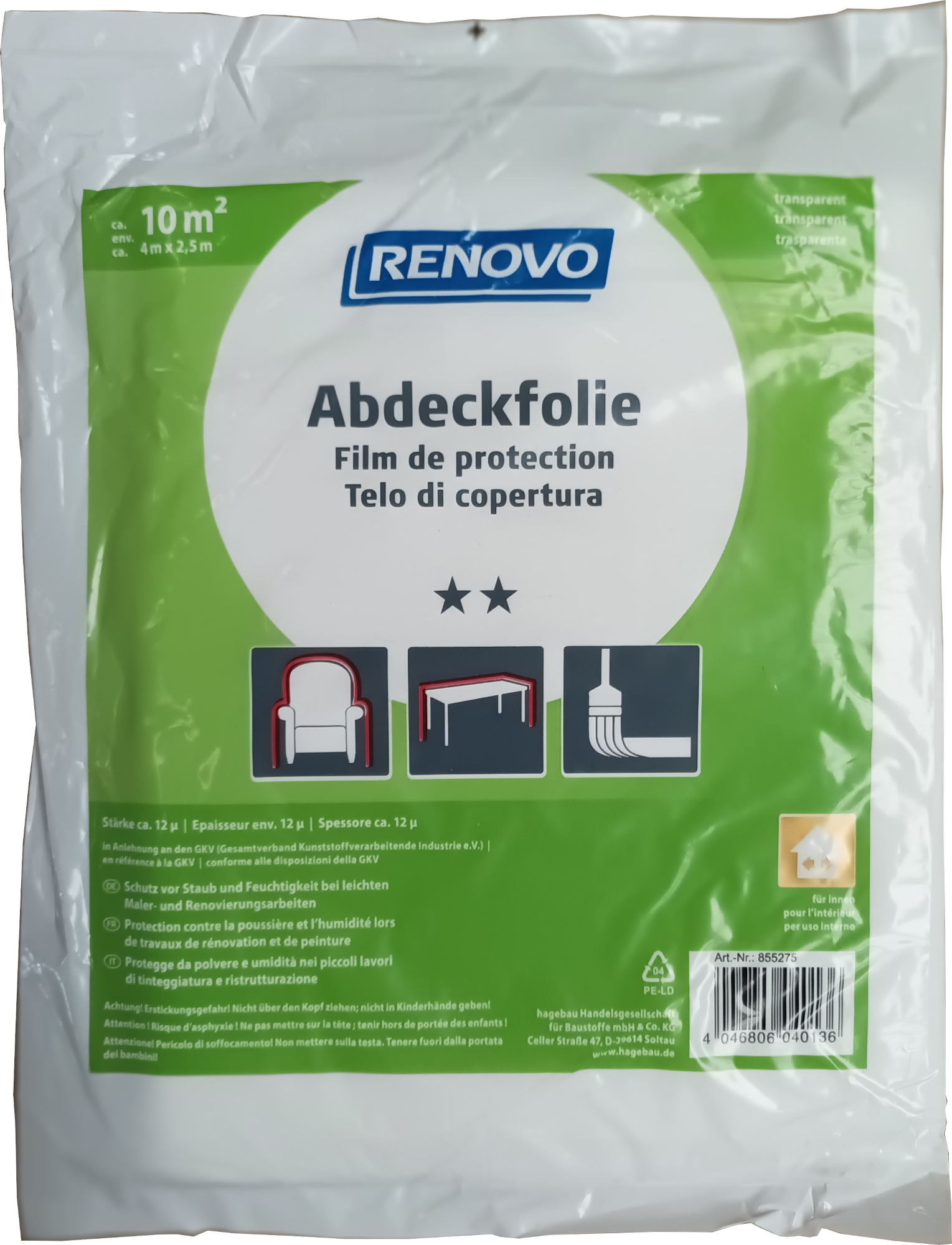 PE-Abdeckfolie 4 x 2,5 m ca. 12 µm PE-Abdeckfolie 4 x 2,5 m ca. 12 µm