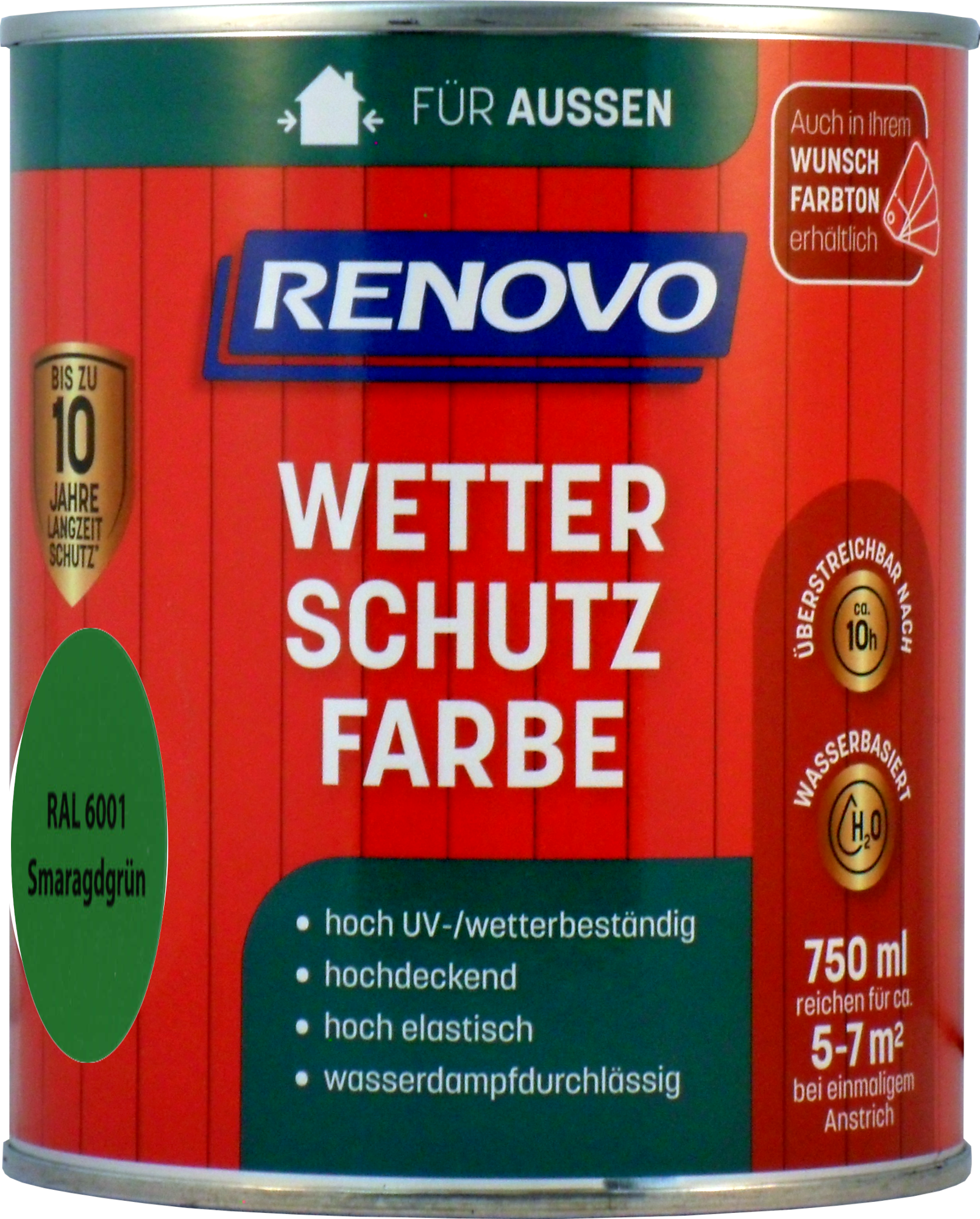 750ml Renovo Wetterschutzfarbe Nr.6001 smaragdgrün 750ml Renovo Wetterschutzfarbe Nr.6001 smaragdgrün