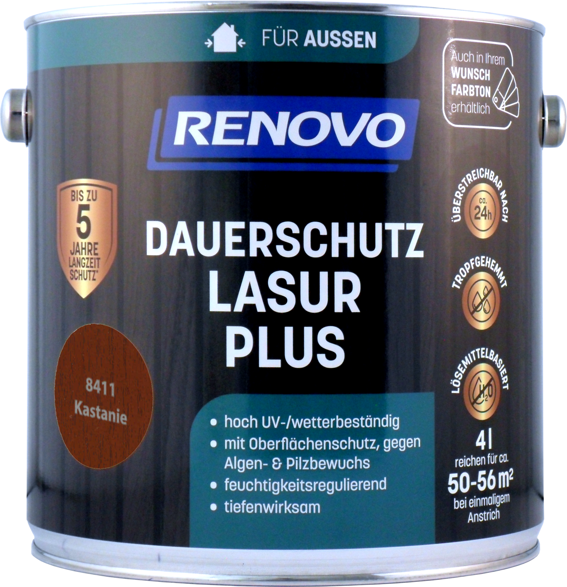 4L Renovo Dauerschutzlasur PLUS Nr.8411 Kastanie 4L Renovo Dauerschutzlasur PLUS Nr.8411 kastanie
